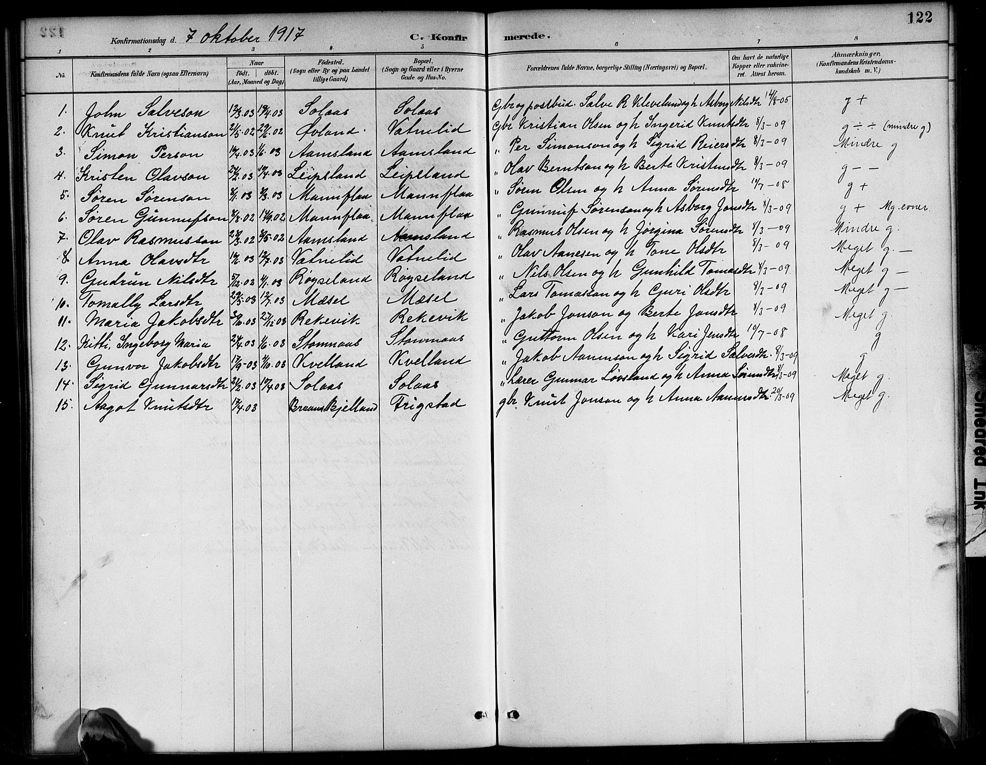 Bjelland sokneprestkontor, SAK/1111-0005/F/Fb/Fbb/L0005: Parish register (copy) no. B 5, 1887-1918, p. 122