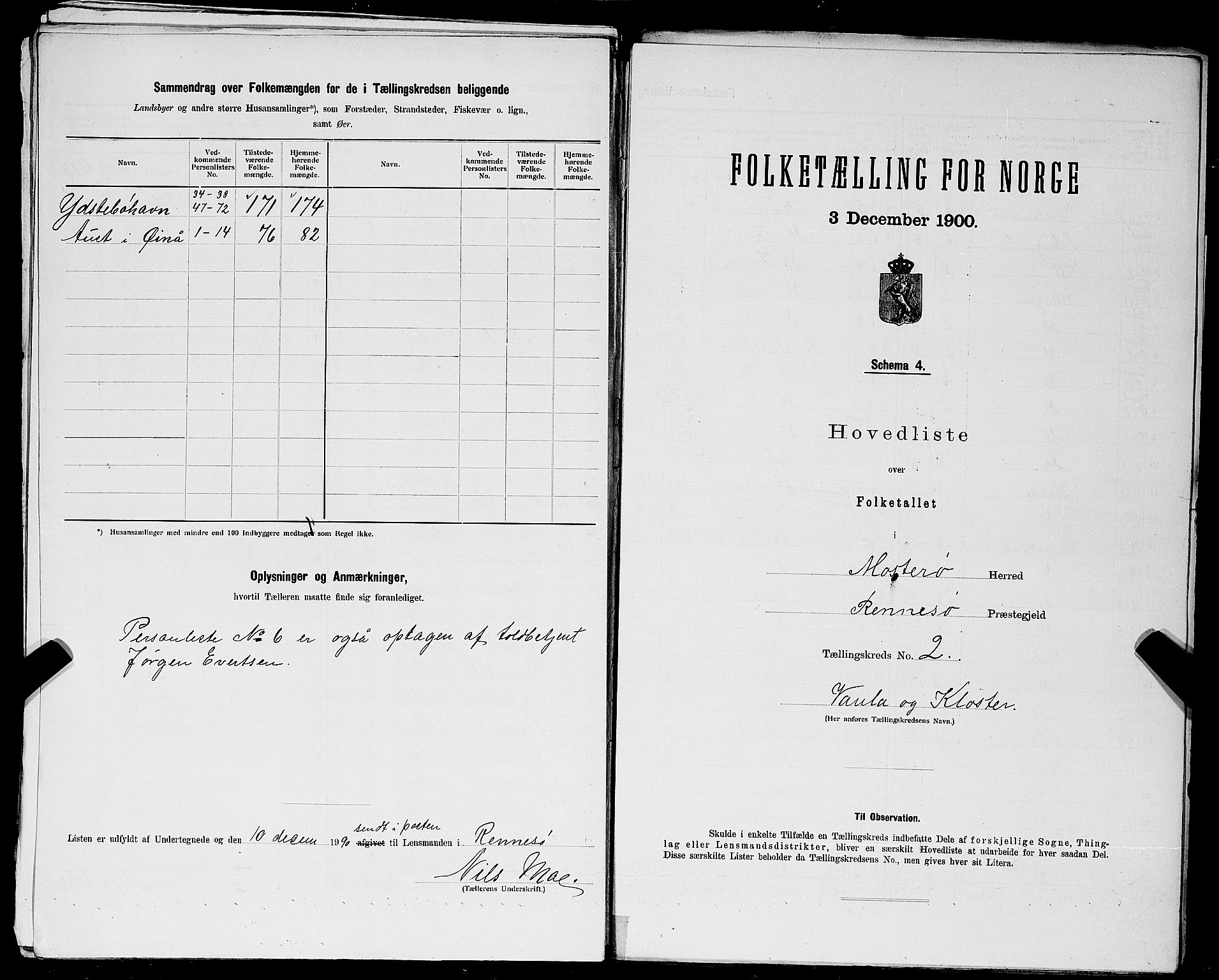 SAST, 1900 census for Mosterøy, 1900, p. 10