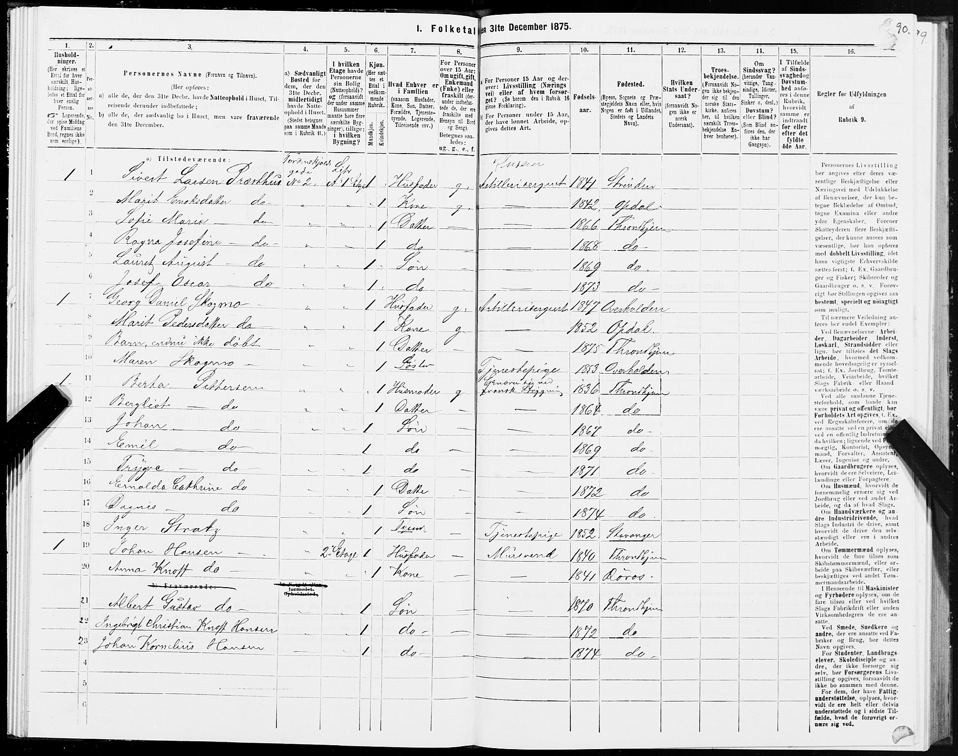 SAT, 1875 census for 1601 Trondheim, 1875, p. 5090