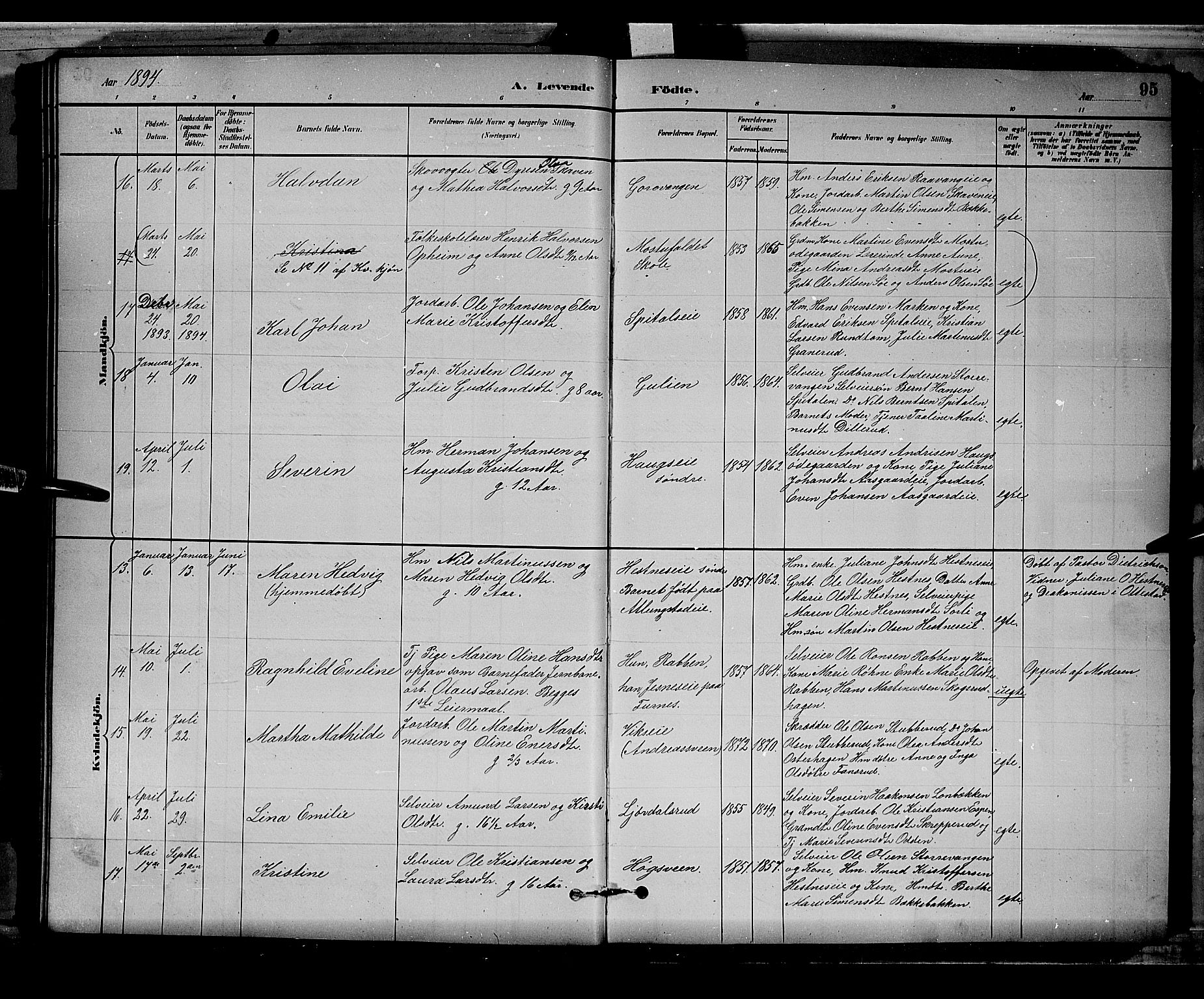 Stange prestekontor, AV/SAH-PREST-002/L/L0008: Parish register (copy) no. 8, 1882-1895, p. 95