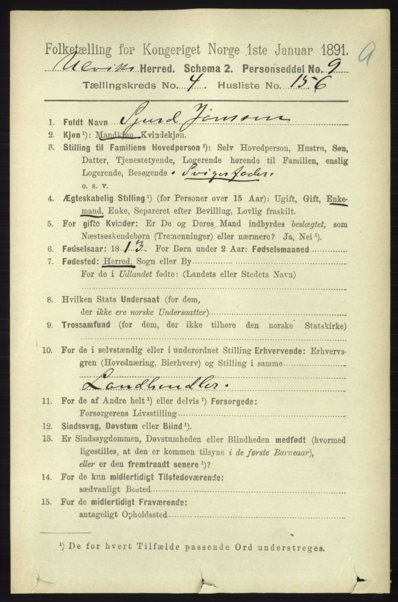 RA, 1891 census for 1233 Ulvik, 1891, p. 1321