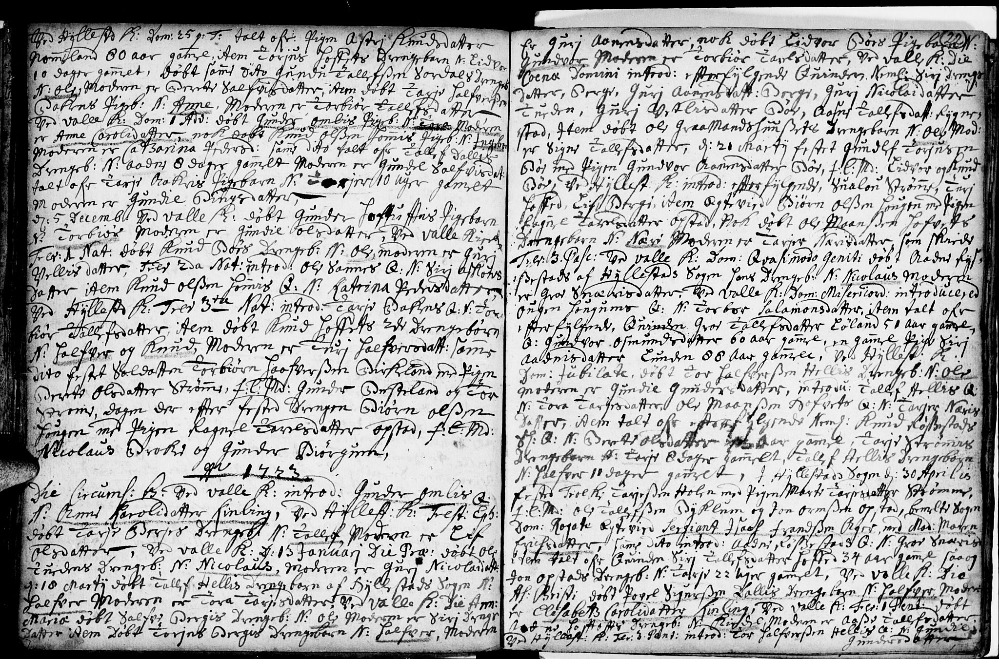 Valle sokneprestkontor, AV/SAK-1111-0044/F/Fa/Fac/L0001: Parish register (official) no. A 1, 1714-1745, p. 22