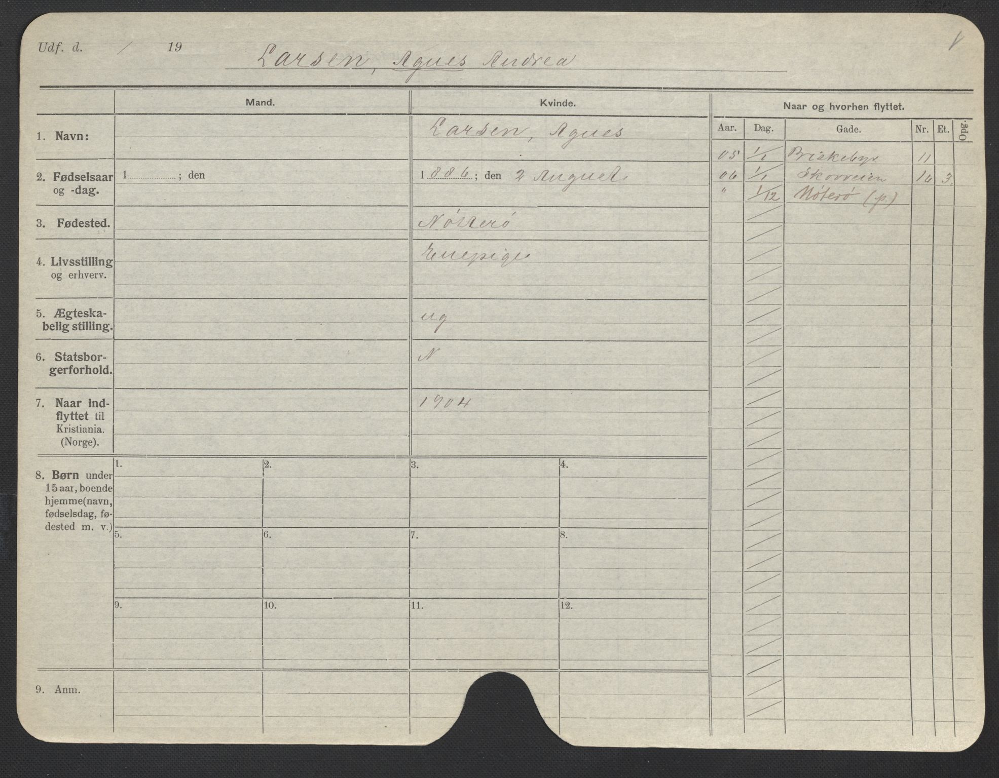 Oslo folkeregister, Registerkort, AV/SAO-A-11715/F/Fa/Fac/L0019: Kvinner, 1906-1914, p. 775a