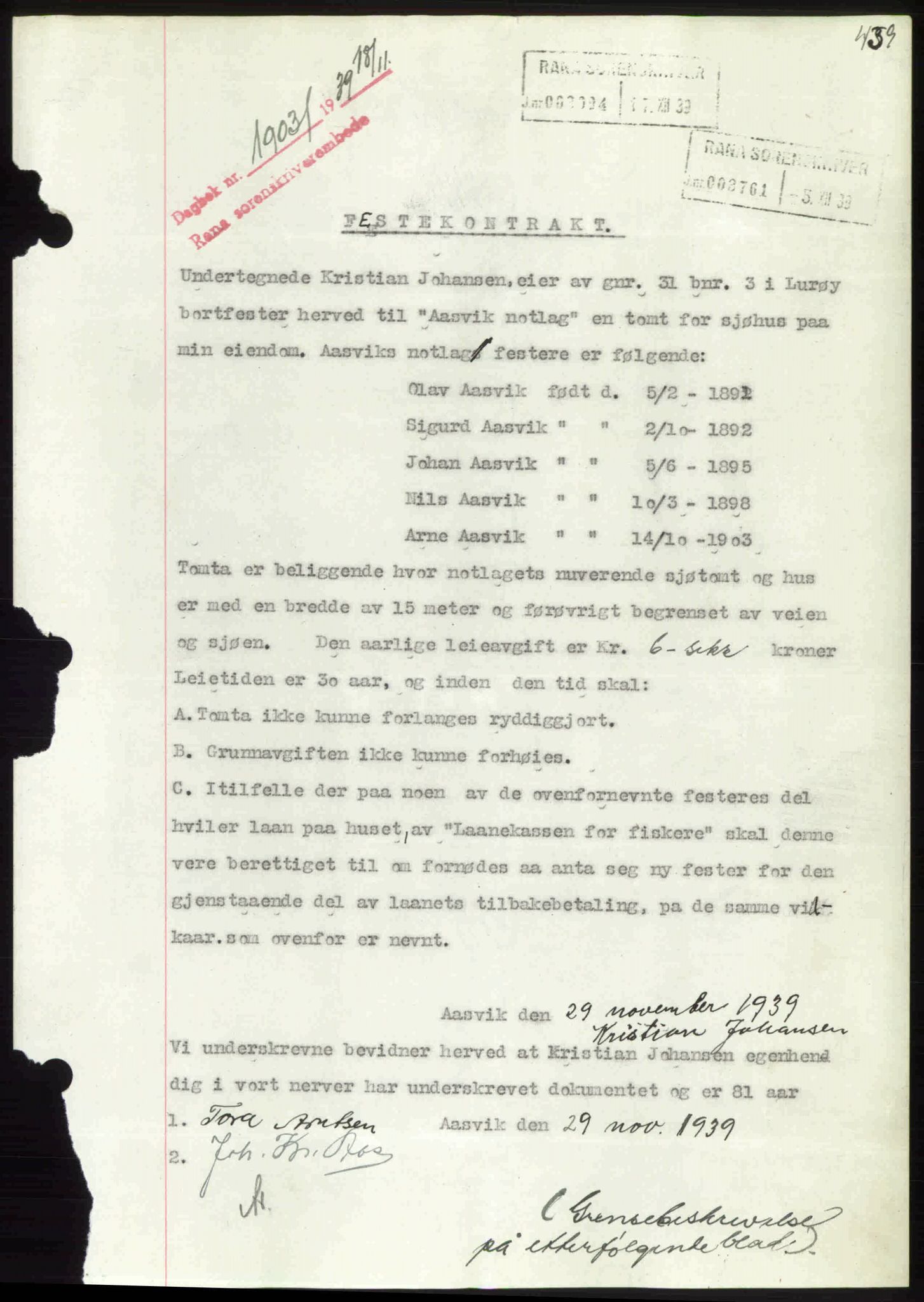 Rana sorenskriveri , SAT/A-1108/1/2/2C: Mortgage book no. A 6, 1939-1940, Diary no: : 1903/1939