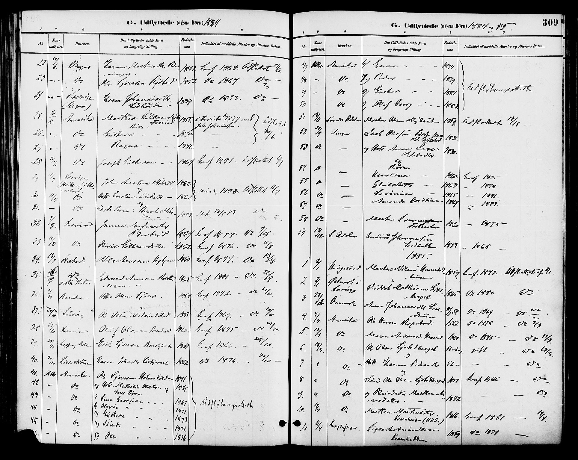 Brandval prestekontor, SAH/PREST-034/H/Ha/Haa/L0002: Parish register (official) no. 2, 1880-1894, p. 309