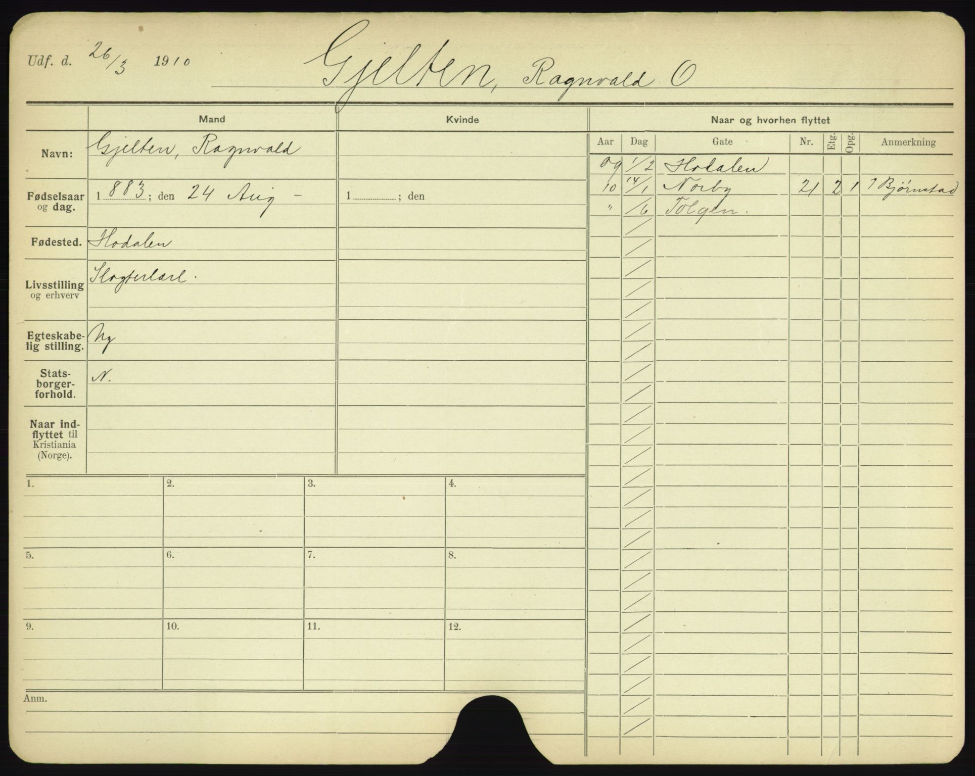 Oslo folkeregister, Registerkort, AV/SAO-A-11715/F/Fa/Fac/L0003: Menn, 1906-1914, p. 450a