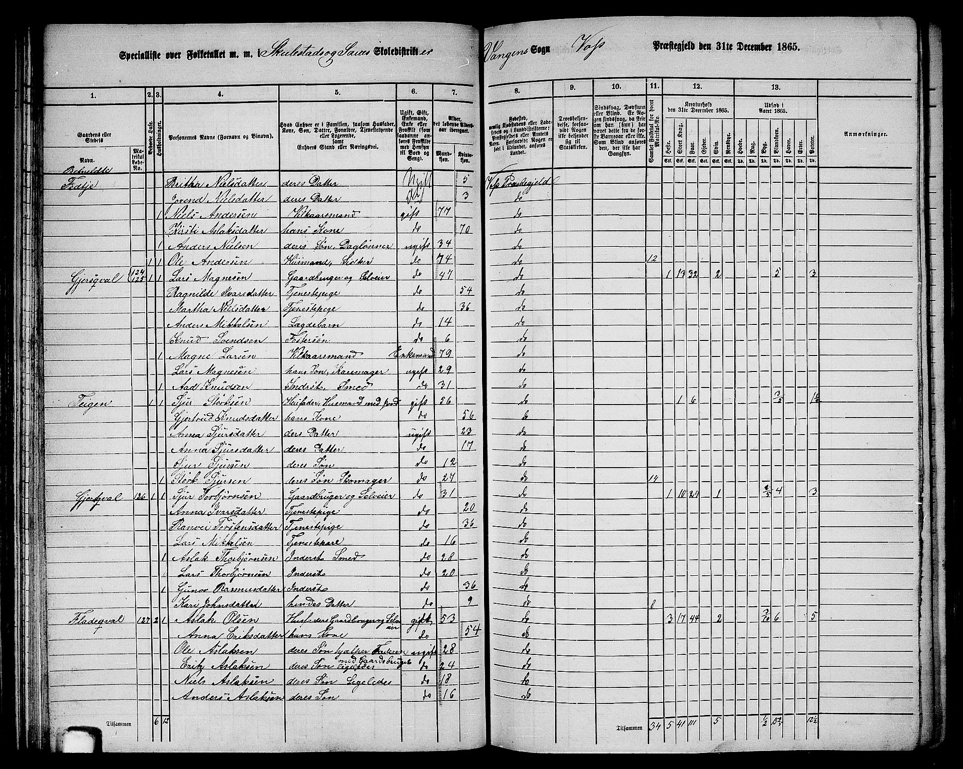 RA, 1865 census for Voss, 1865, p. 73