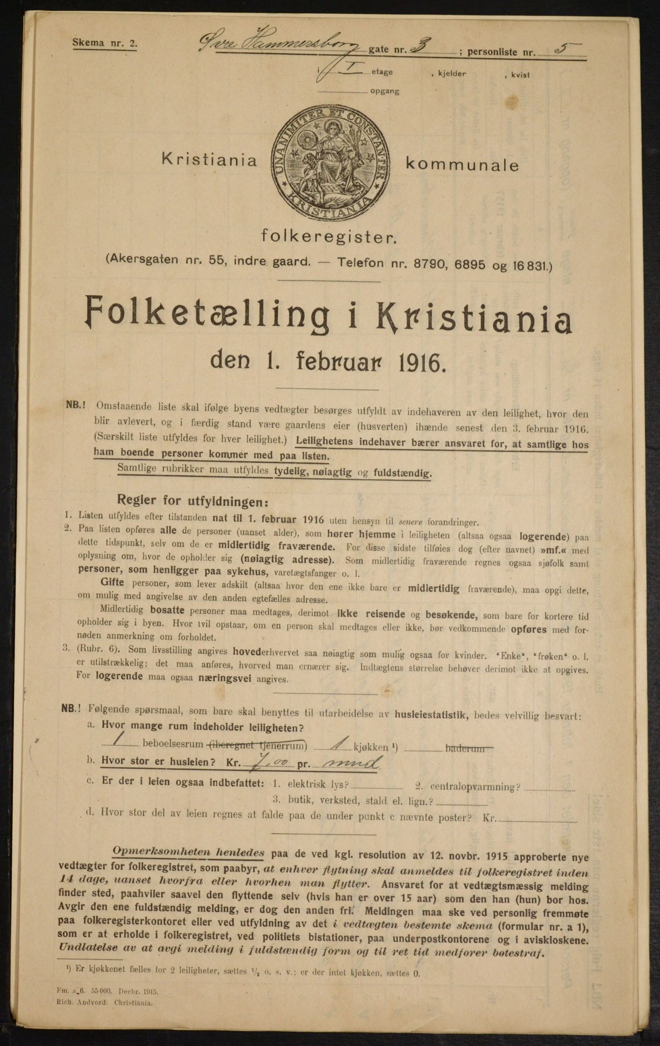 OBA, Municipal Census 1916 for Kristiania, 1916, p. 133585