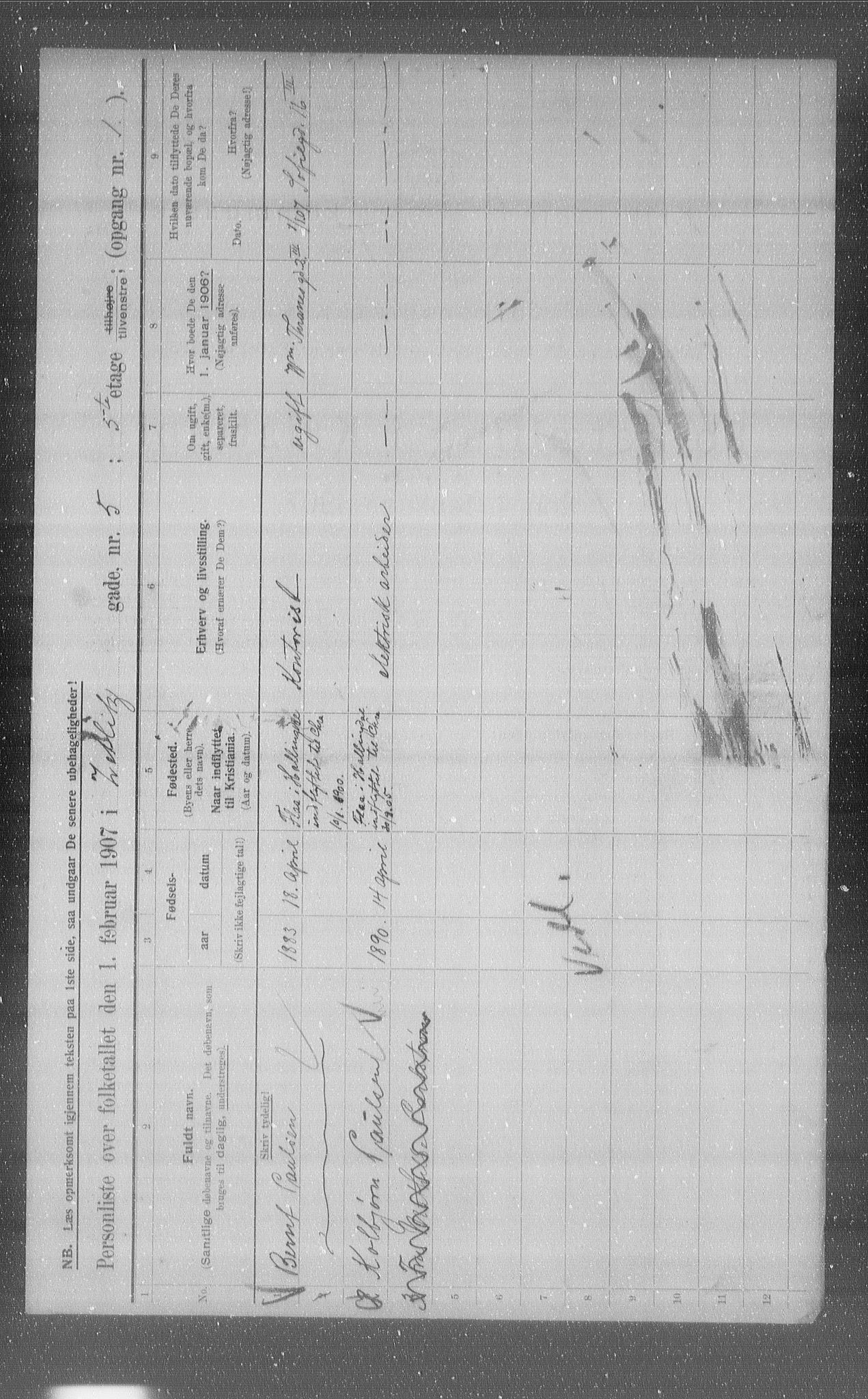 OBA, Municipal Census 1907 for Kristiania, 1907, p. 65434