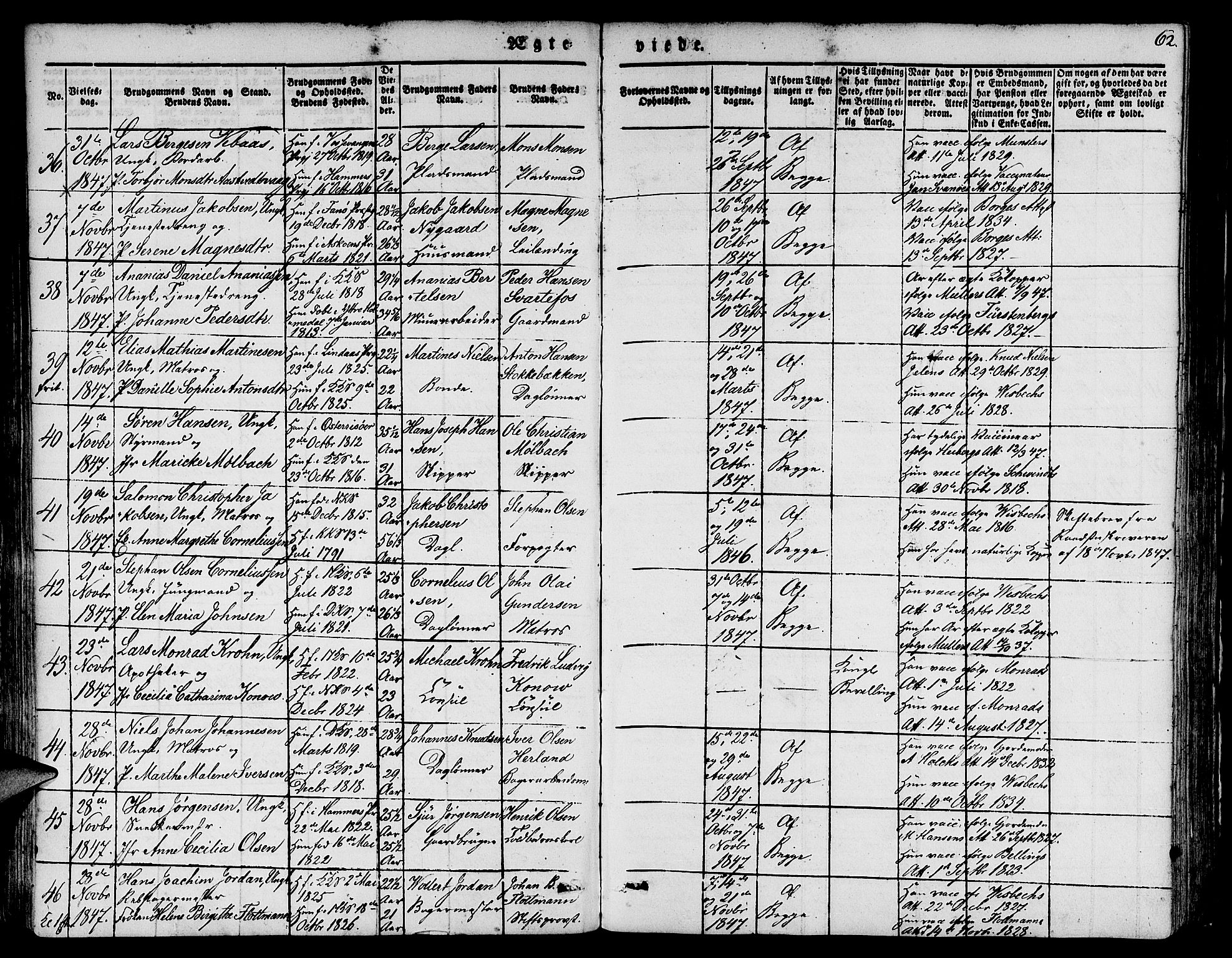 Nykirken Sokneprestembete, AV/SAB-A-77101/H/Hab: Parish register (copy) no. D 1, 1832-1867, p. 62