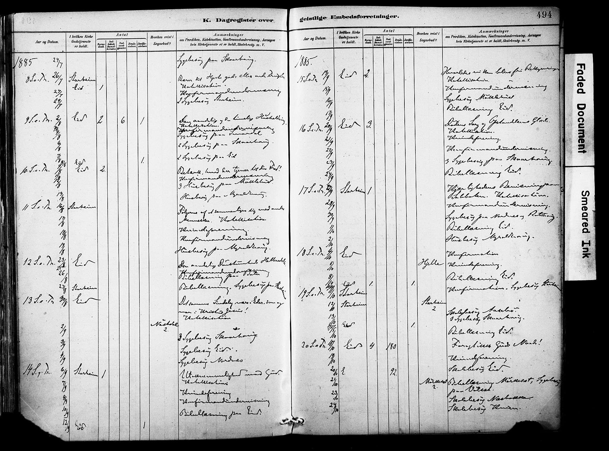 Eid sokneprestembete, AV/SAB-A-82301/H/Haa/Haab/L0001: Parish register (official) no. B 1, 1879-1906, p. 494