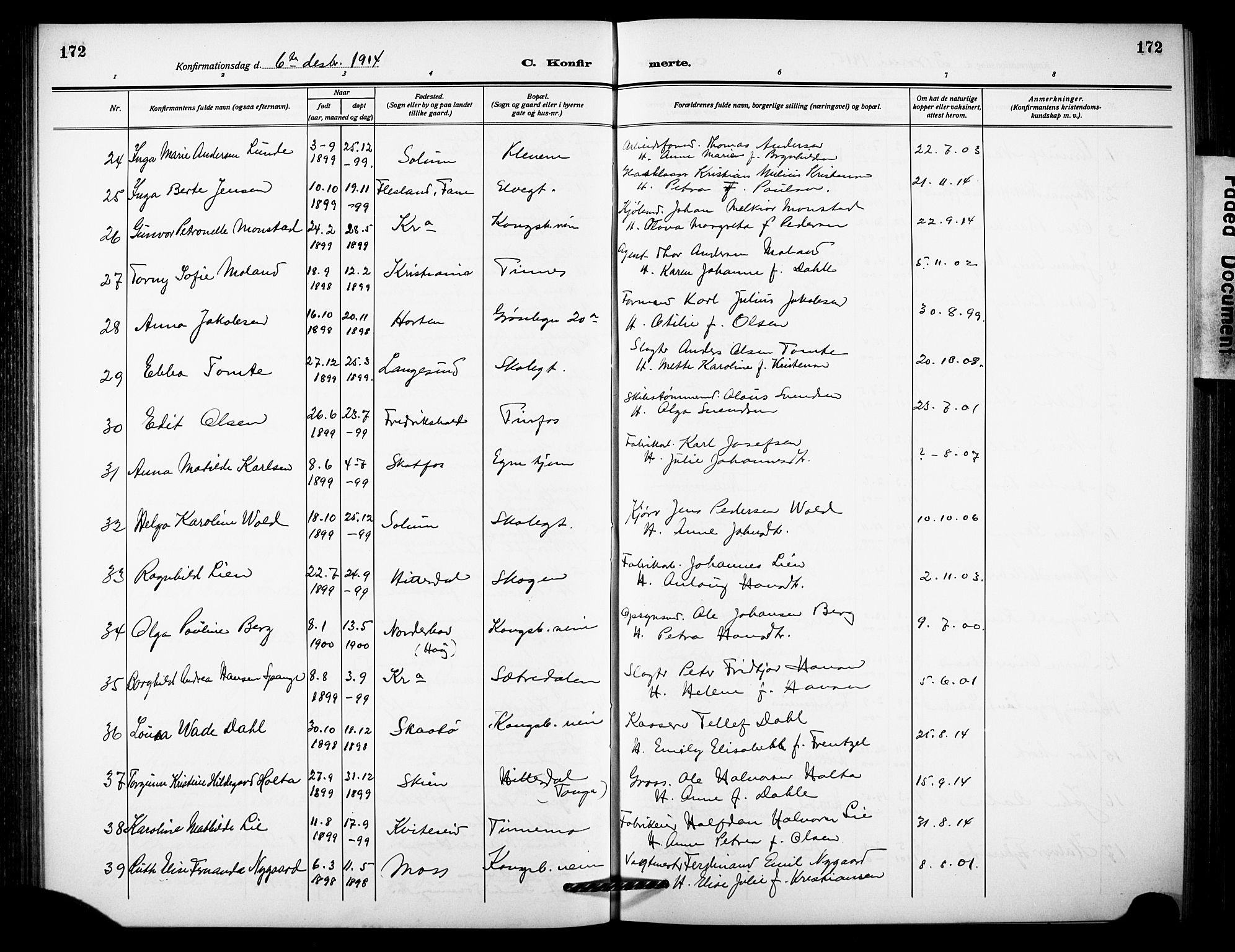 Notodden kirkebøker, AV/SAKO-A-290/G/Ga/L0001: Parish register (copy) no. 1, 1912-1923, p. 172