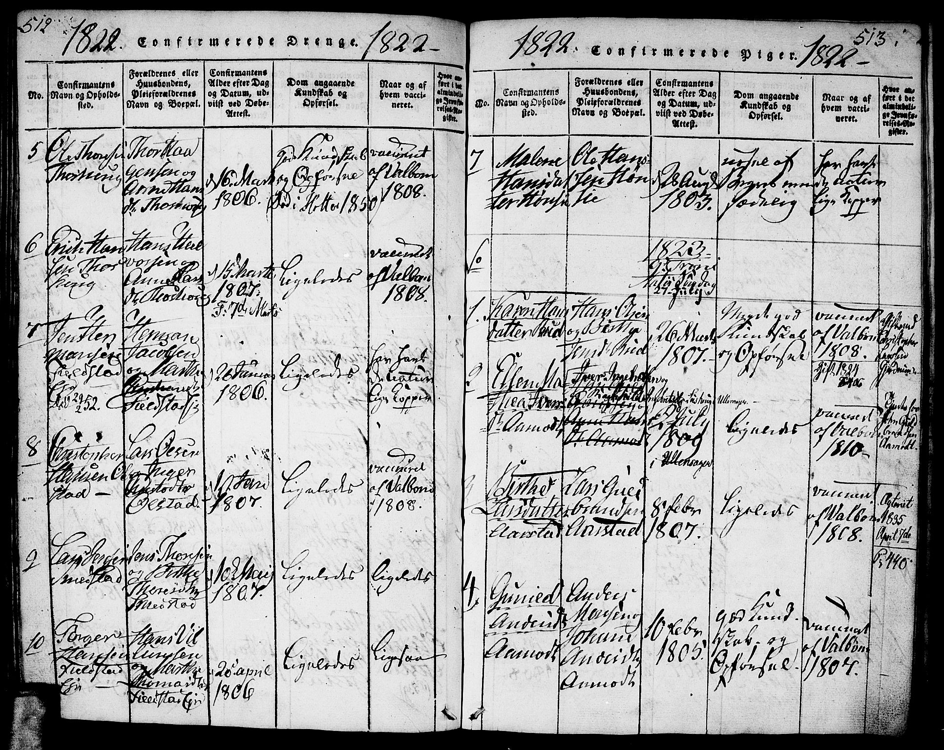 Gjerdrum prestekontor Kirkebøker, SAO/A-10412b/G/Ga/L0001: Parish register (copy) no. I 1, 1816-1837, p. 512-513