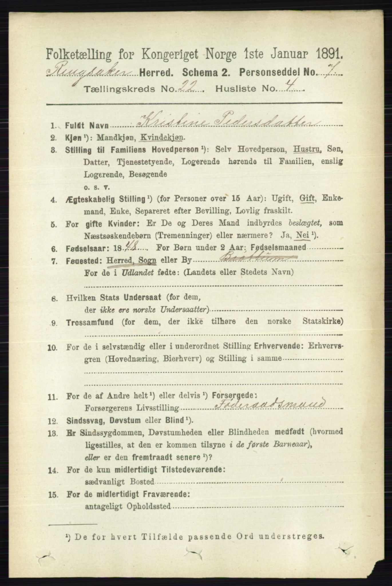RA, 1891 census for 0412 Ringsaker, 1891, p. 12397