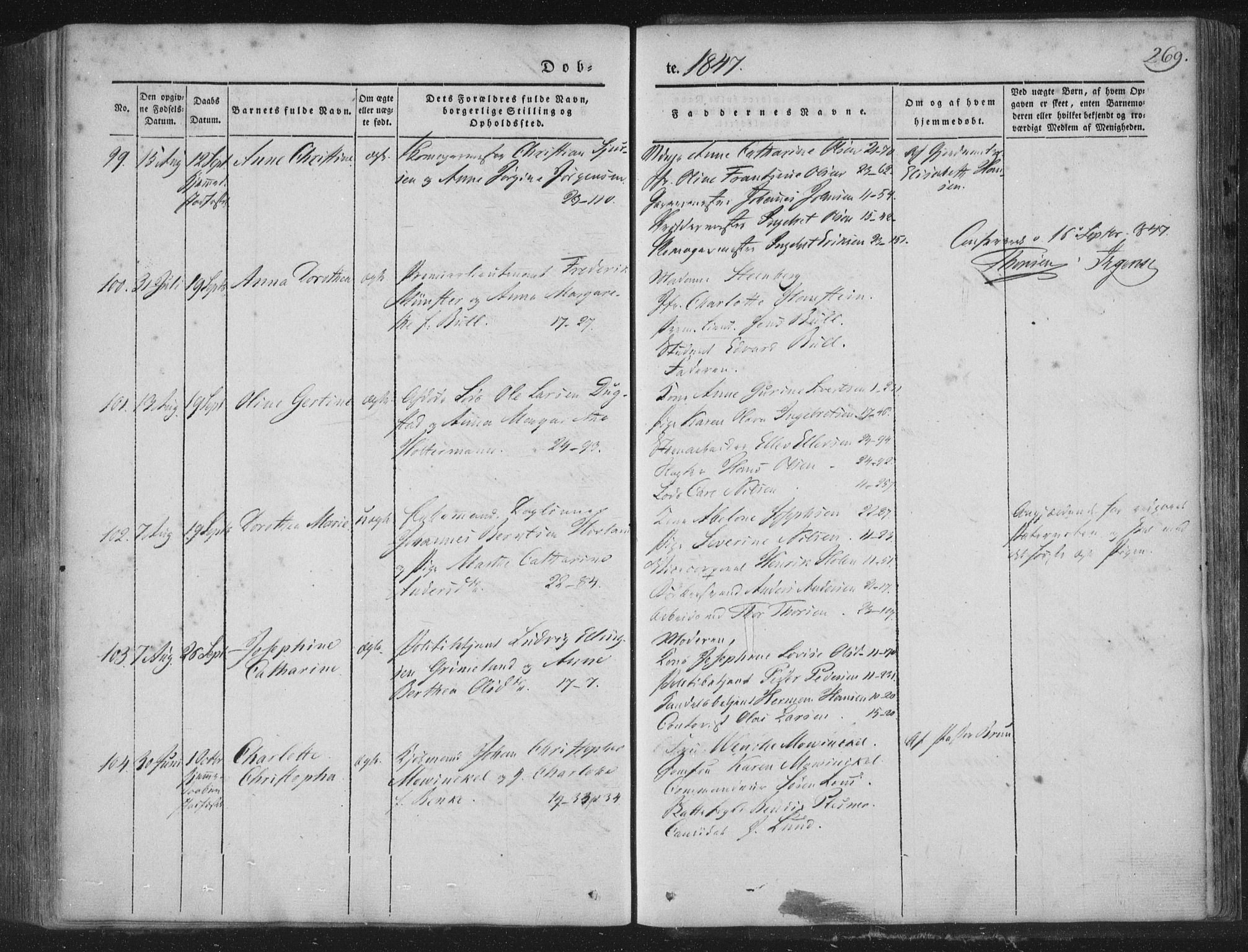 Korskirken sokneprestembete, AV/SAB-A-76101/H/Haa/L0016: Parish register (official) no. B 2, 1841-1851, p. 269