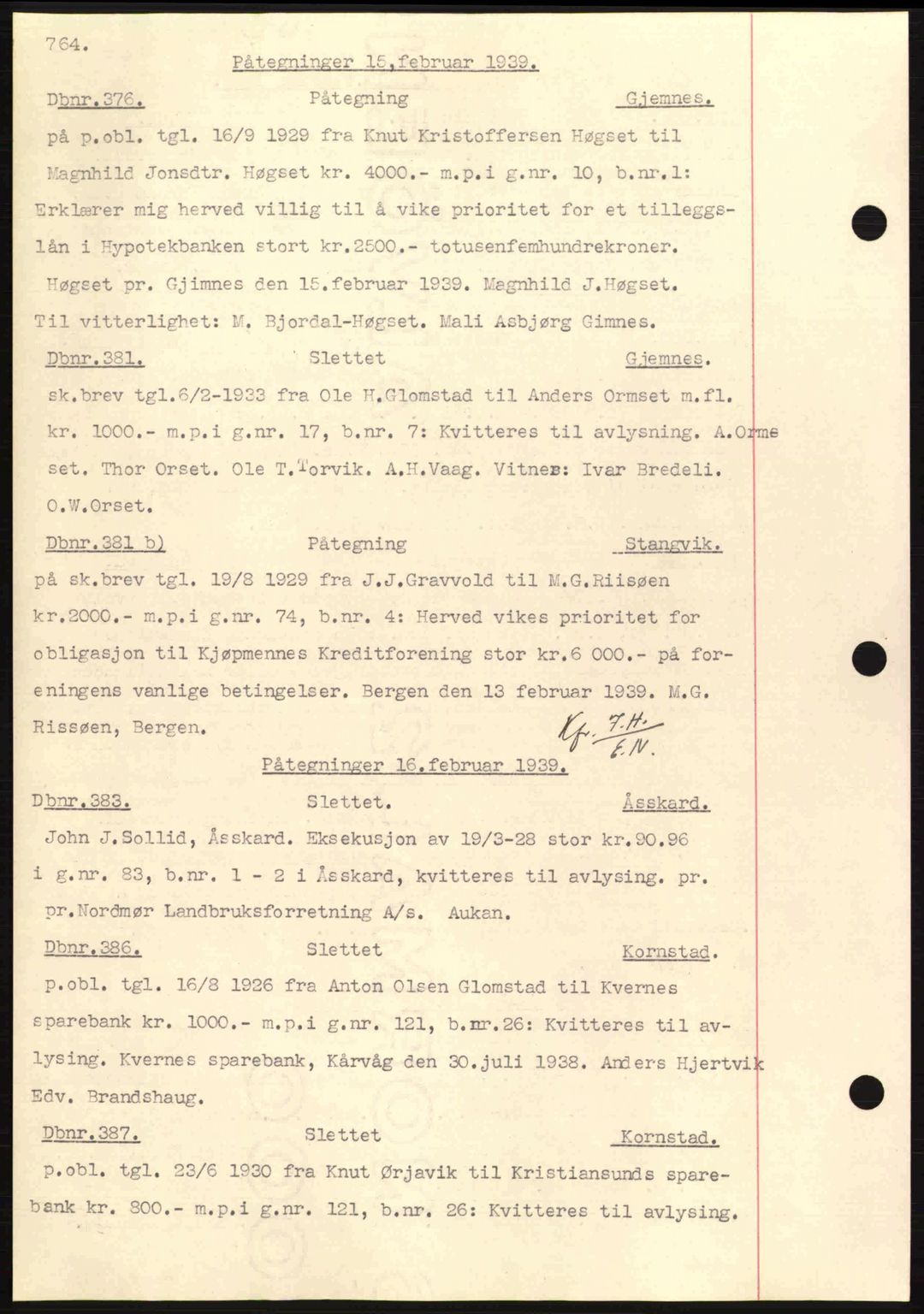 Nordmøre sorenskriveri, AV/SAT-A-4132/1/2/2Ca: Mortgage book no. C80, 1936-1939, Diary no: : 376/1939