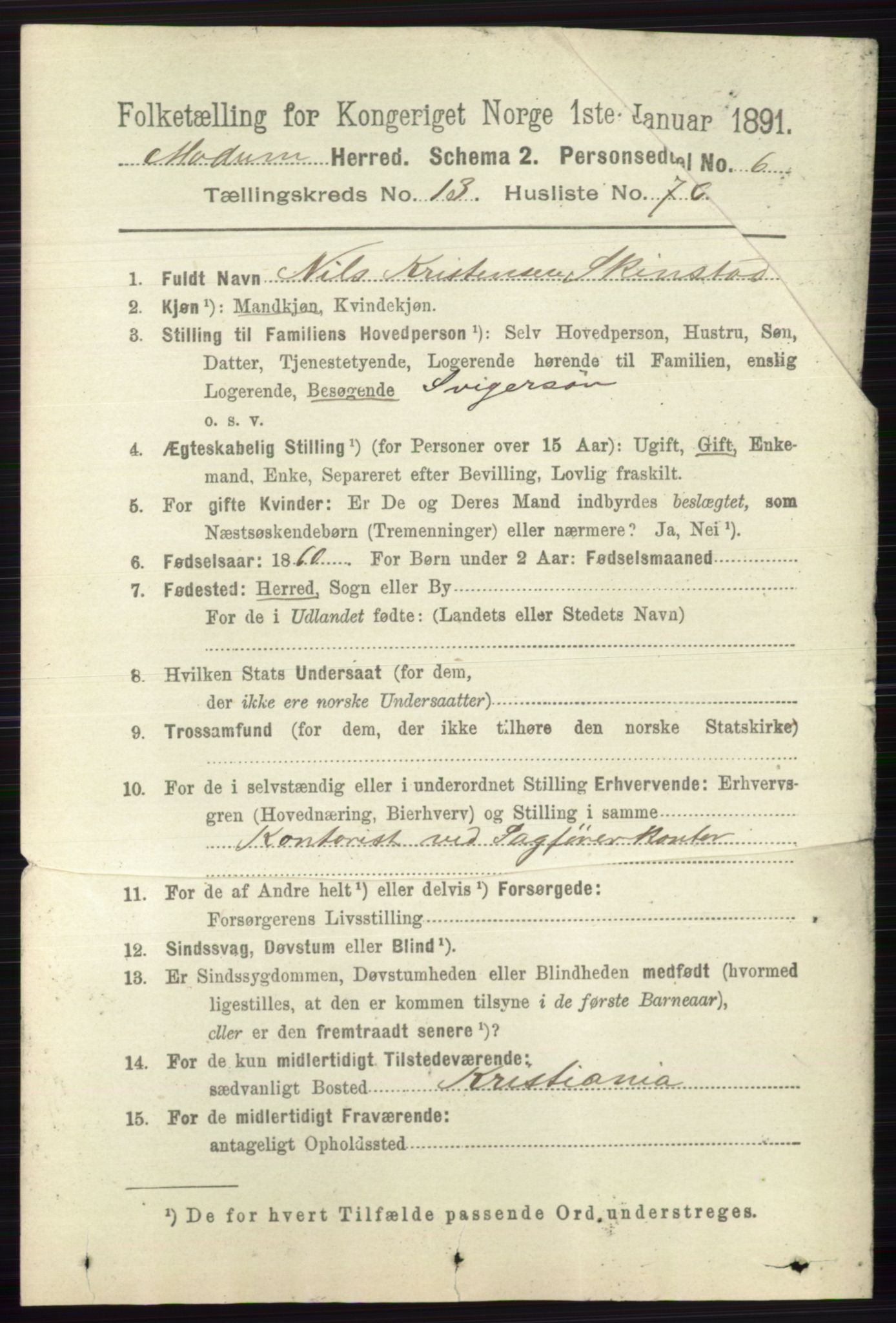 RA, 1891 census for 0623 Modum, 1891, p. 5343