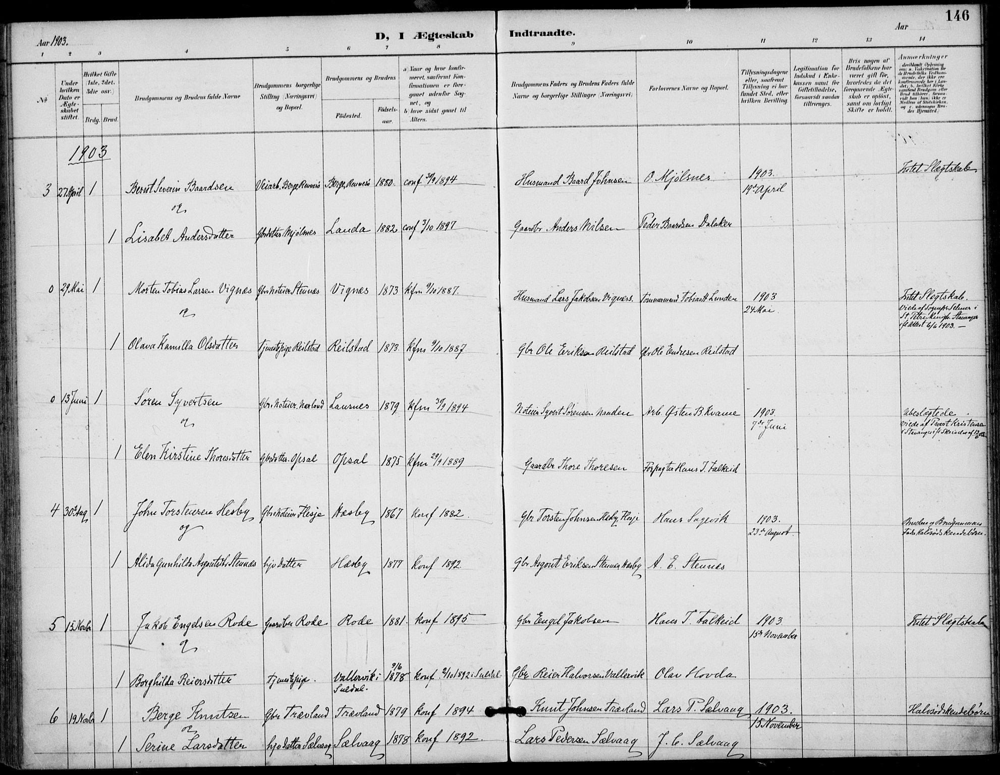 Finnøy sokneprestkontor, SAST/A-101825/H/Ha/Haa/L0011: Parish register (official) no. A 11, 1891-1910, p. 146