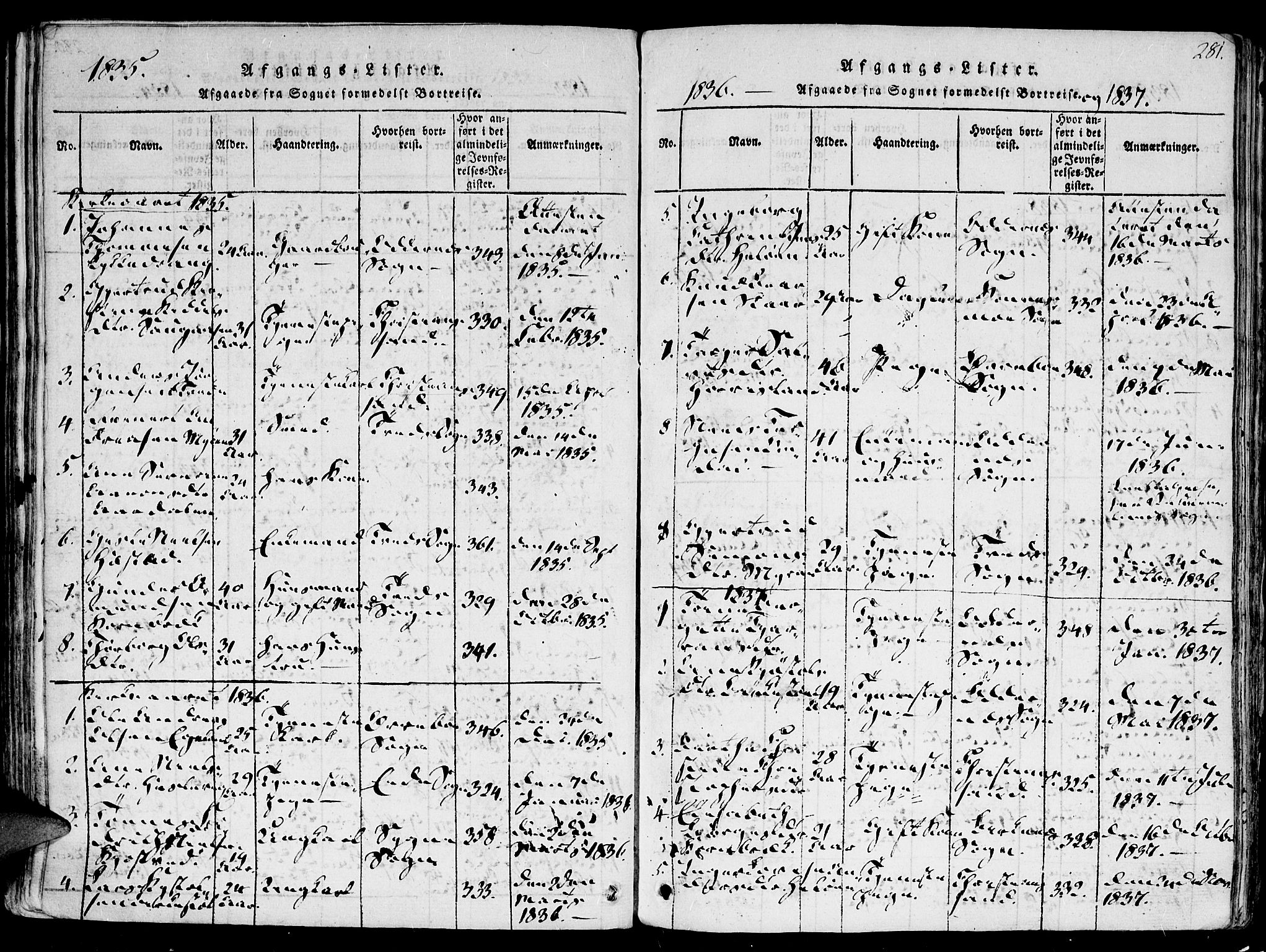 Høvåg sokneprestkontor, AV/SAK-1111-0025/F/Fa/L0001: Parish register (official) no. A 1, 1816-1843, p. 281
