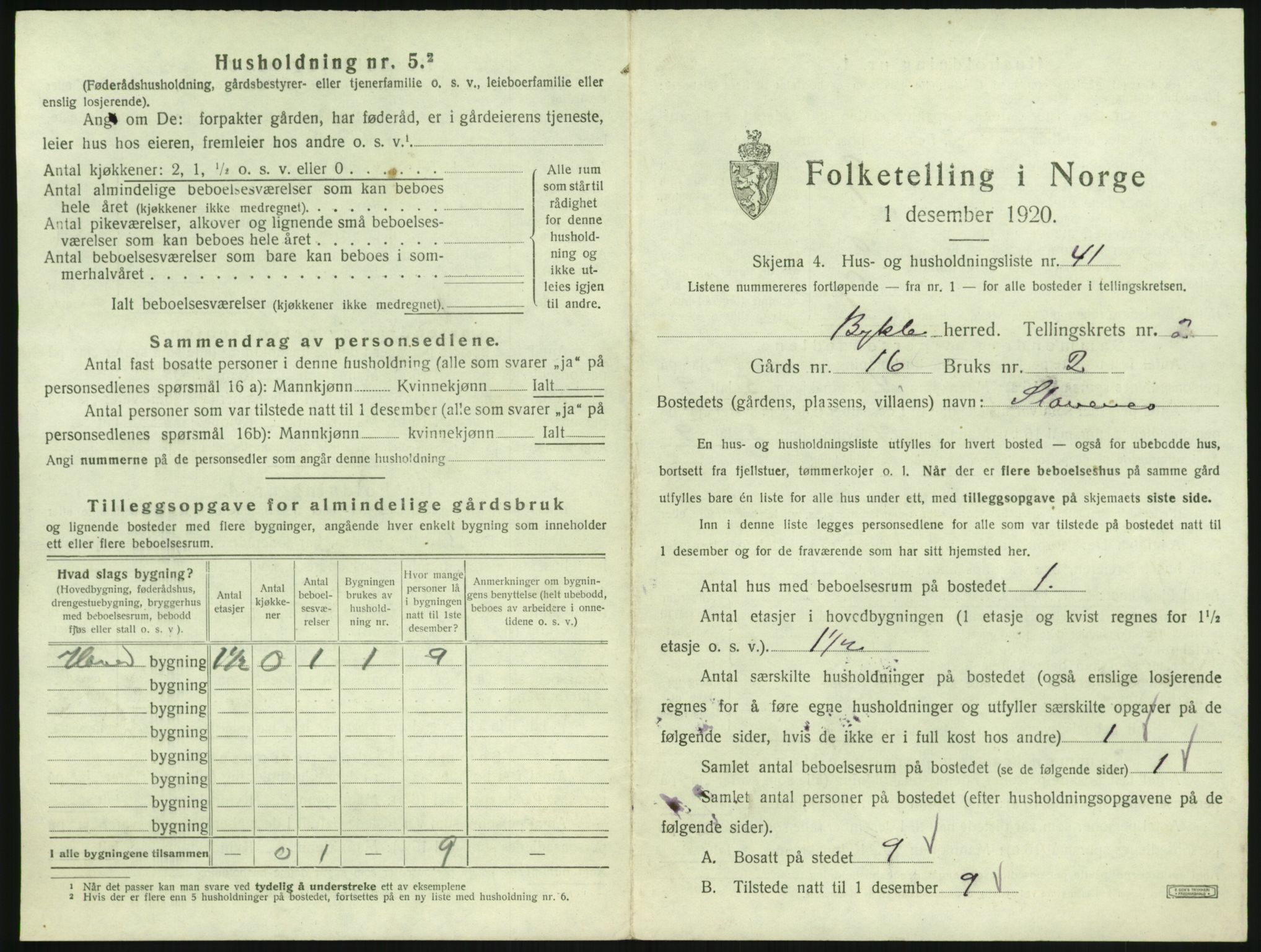 SAK, 1920 census for Bykle, 1920, p. 151