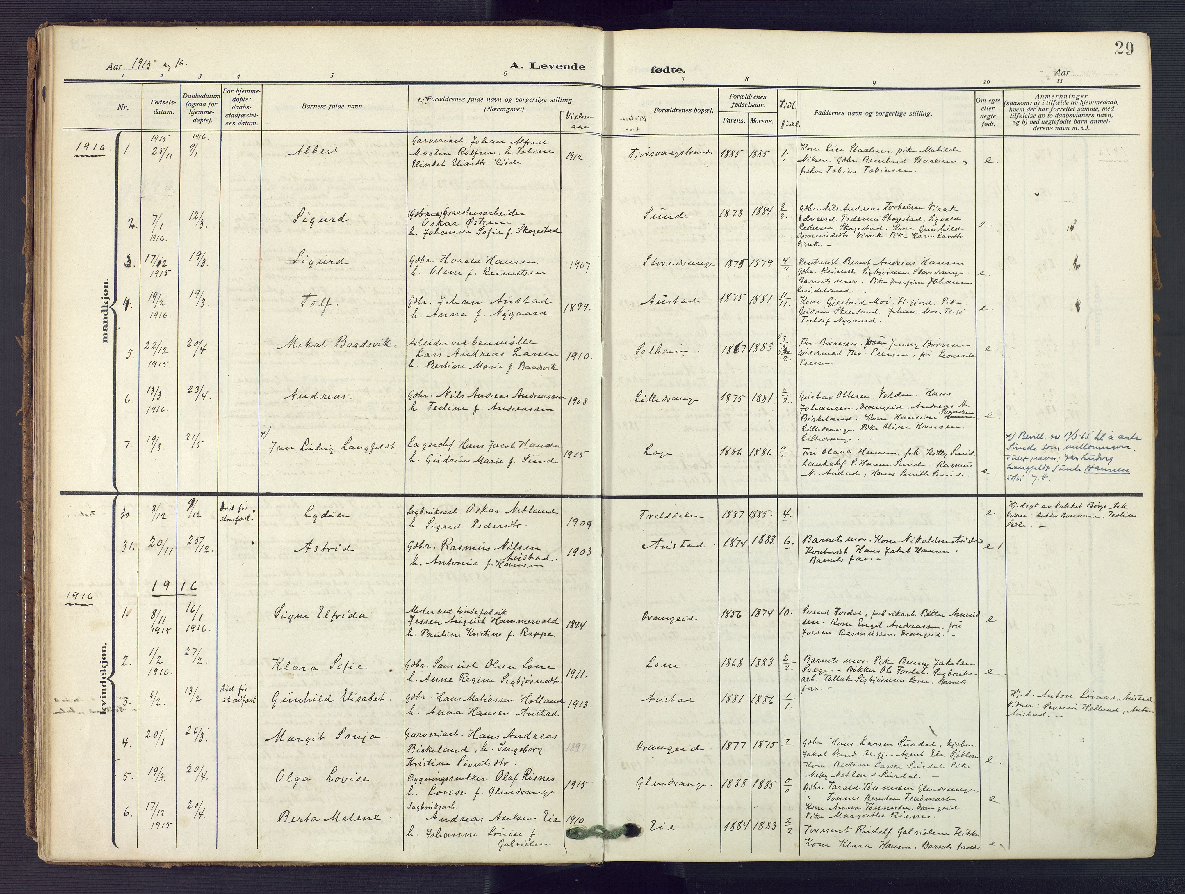 Flekkefjord sokneprestkontor, AV/SAK-1111-0012/F/Fa/Fac/L0010: Parish register (official) no. A 10, 1910-1927, p. 29