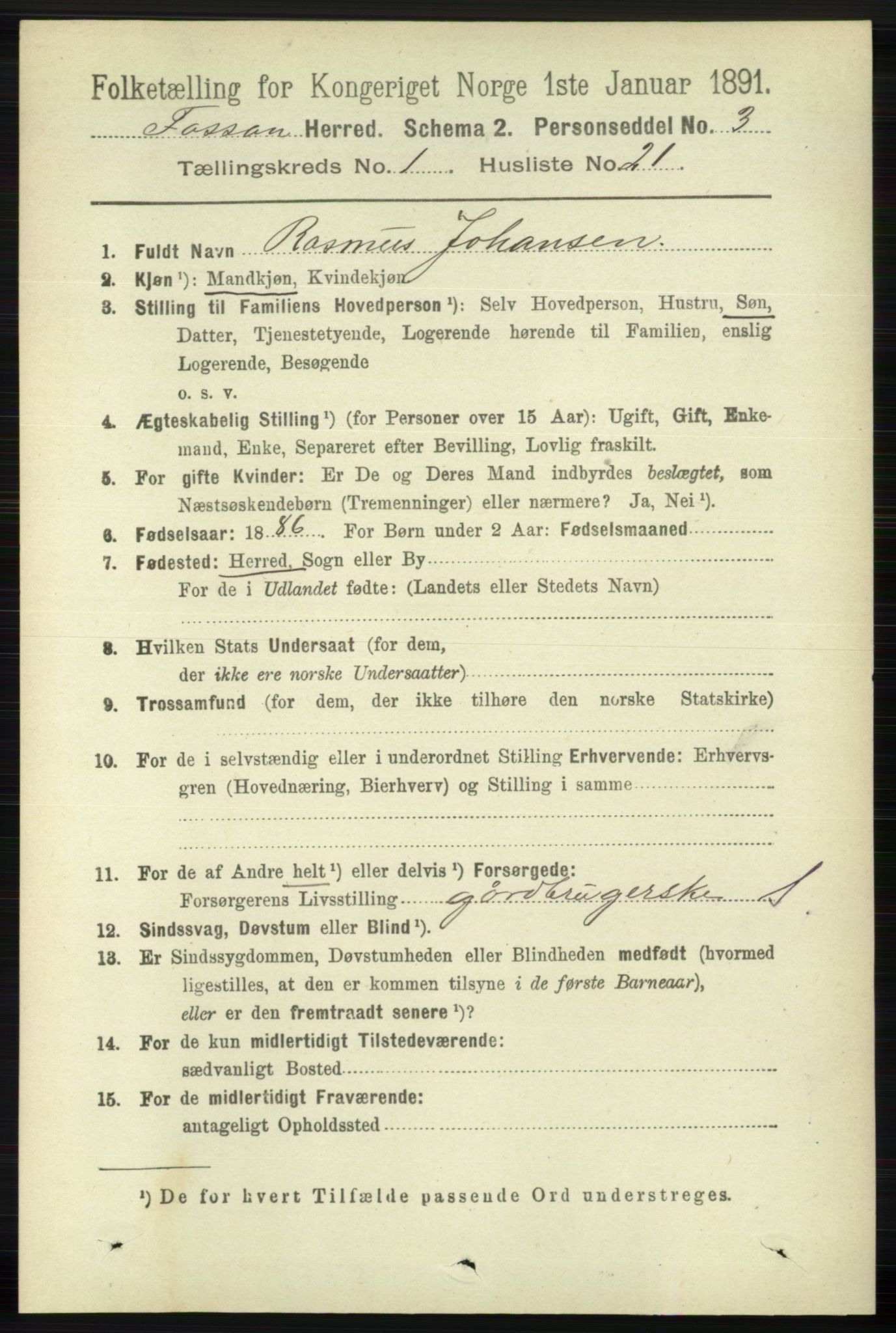 RA, 1891 census for 1129 Forsand, 1891, p. 178