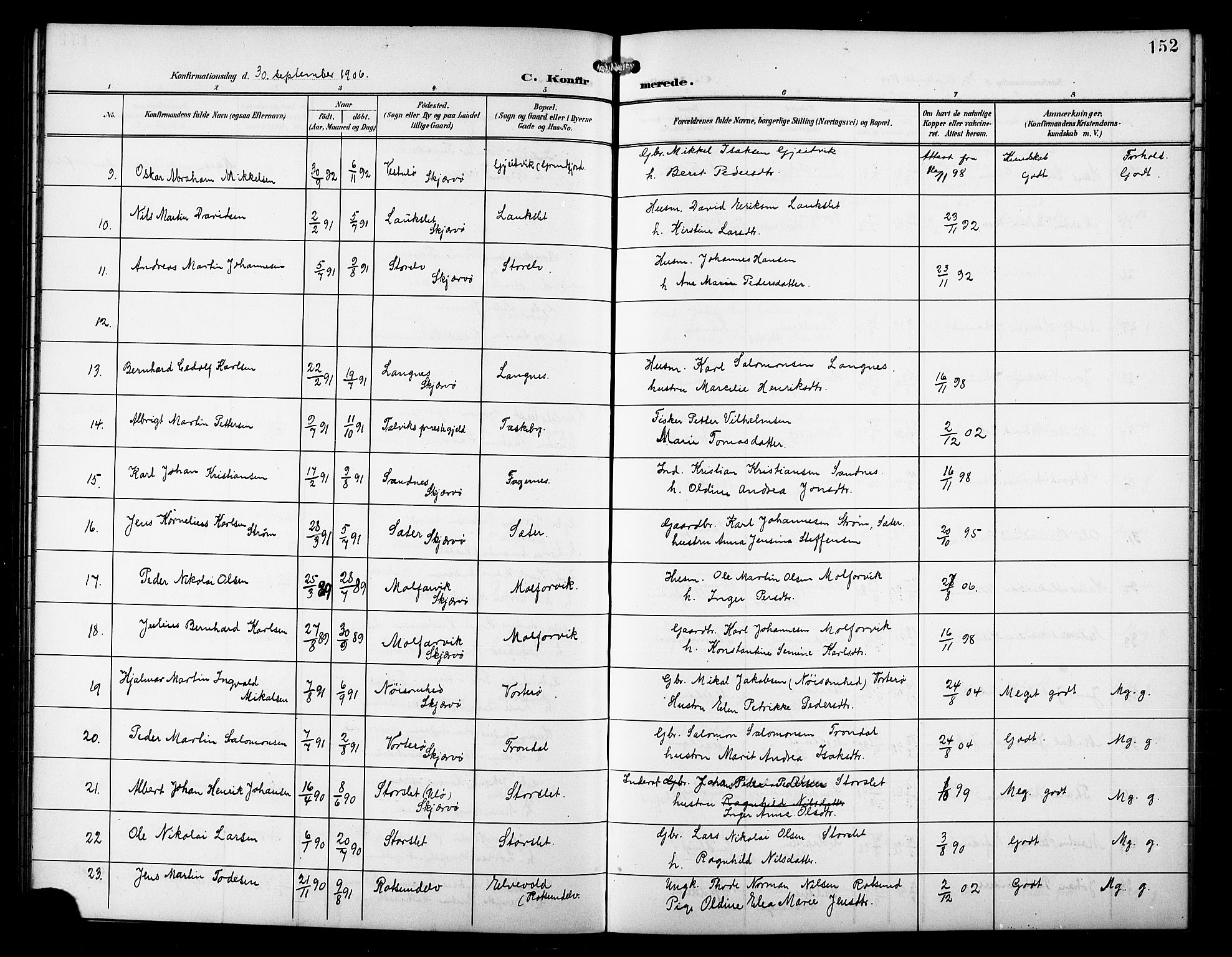 Skjervøy sokneprestkontor, AV/SATØ-S-1300/H/Ha/Hab/L0008klokker: Parish register (copy) no. 8, 1900-1910, p. 152