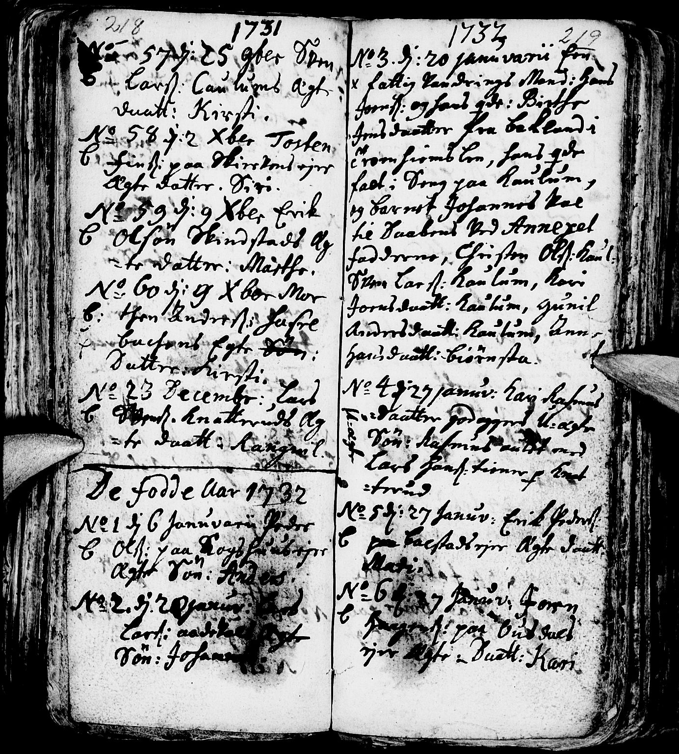 Nes prestekontor, Hedmark, AV/SAH-PREST-020/L/La/L0001: Parish register (copy) no. 1, 1663-1784, p. 218-219