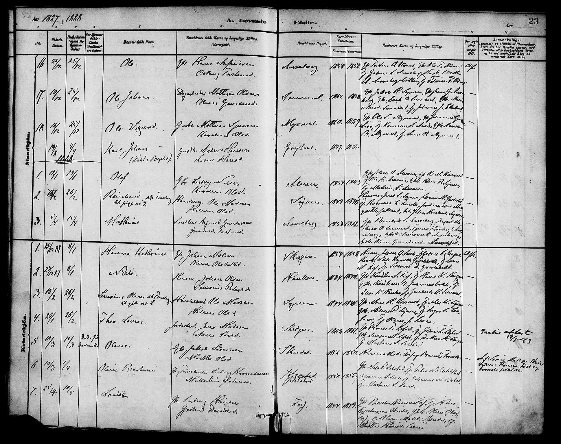 Gaular sokneprestembete, SAB/A-80001/H/Haa: Parish register (official) no. B 1, 1882-1897, p. 23