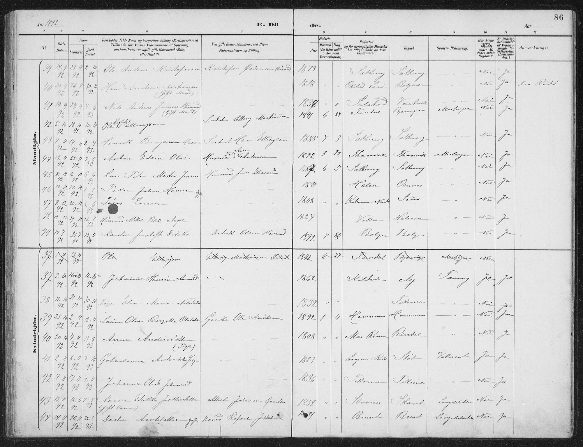 Ministerialprotokoller, klokkerbøker og fødselsregistre - Nordland, AV/SAT-A-1459/843/L0638: Parish register (copy) no. 843C07, 1888-1907, p. 86