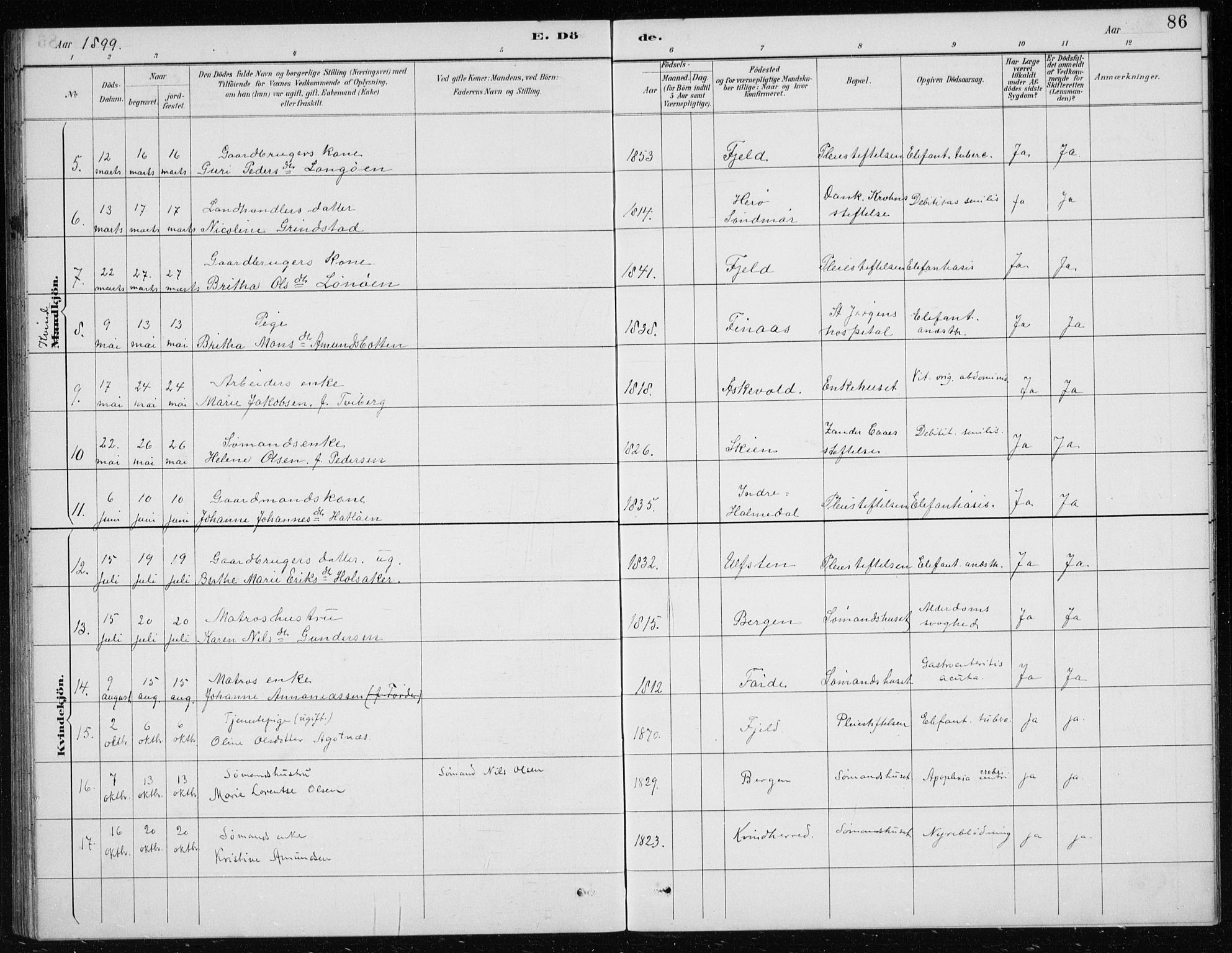 St. Jørgens hospital og Årstad sokneprestembete, SAB/A-99934: Parish register (copy) no. A 10, 1886-1910, p. 86