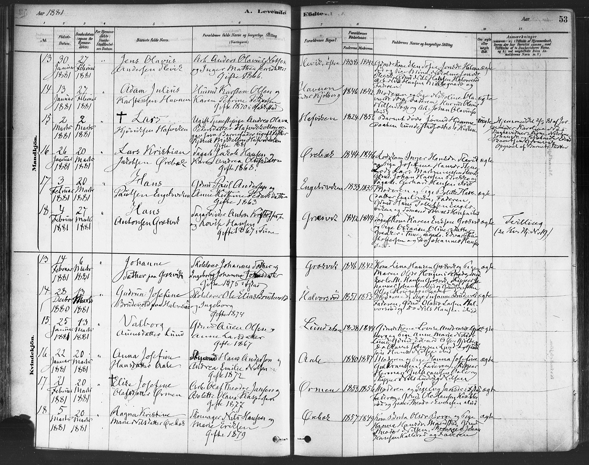Onsøy prestekontor Kirkebøker, SAO/A-10914/F/Fa/L0005: Parish register (official) no. I 5, 1878-1898, p. 53
