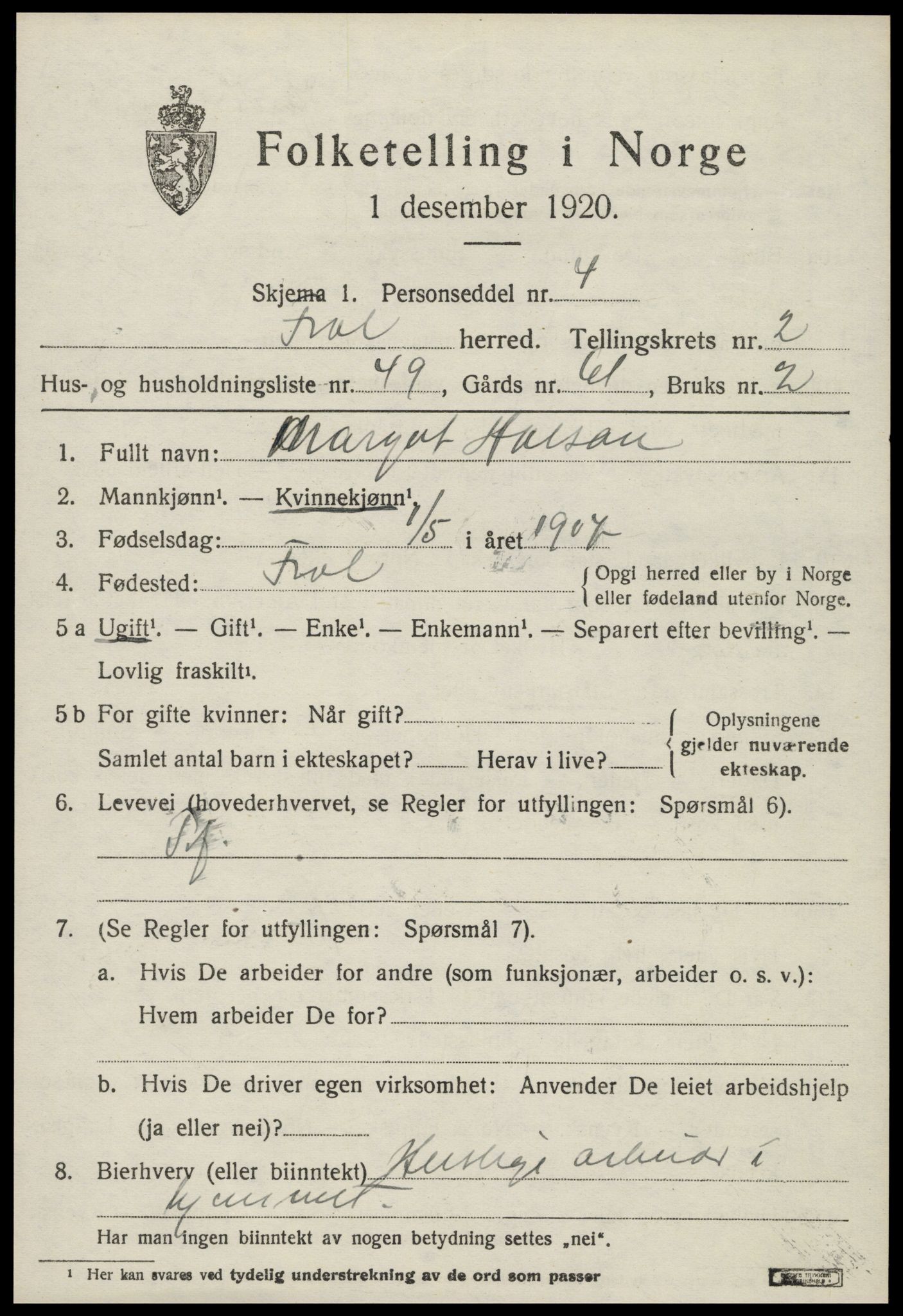 SAT, 1920 census for Frol, 1920, p. 2821