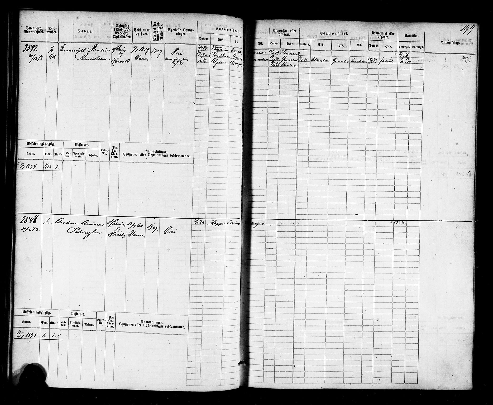 Farsund mønstringskrets, AV/SAK-2031-0017/F/Fb/L0018: Hovedrulle nr 2301-3066, Z-10, 1875-1914, p. 151