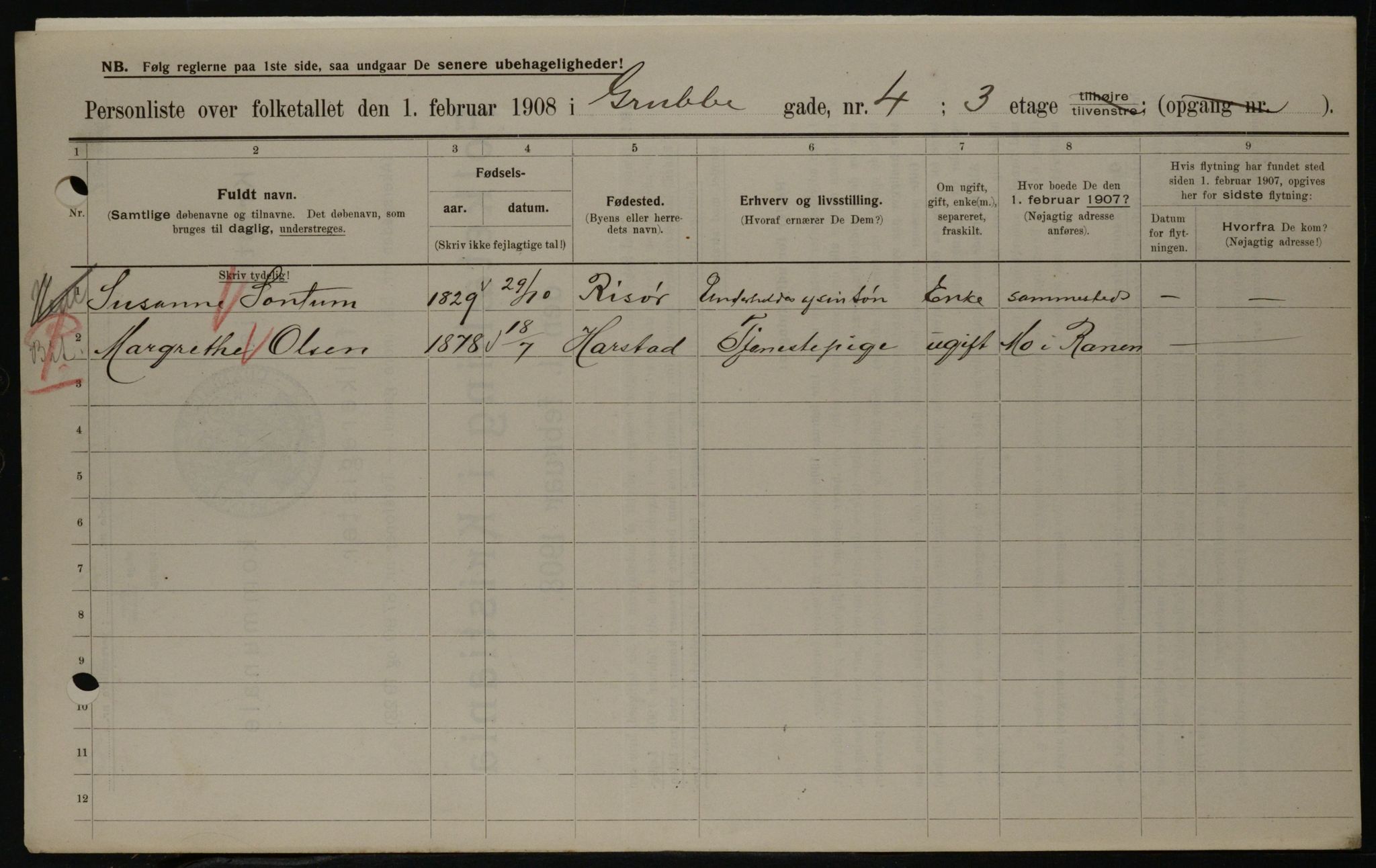 OBA, Municipal Census 1908 for Kristiania, 1908, p. 27216