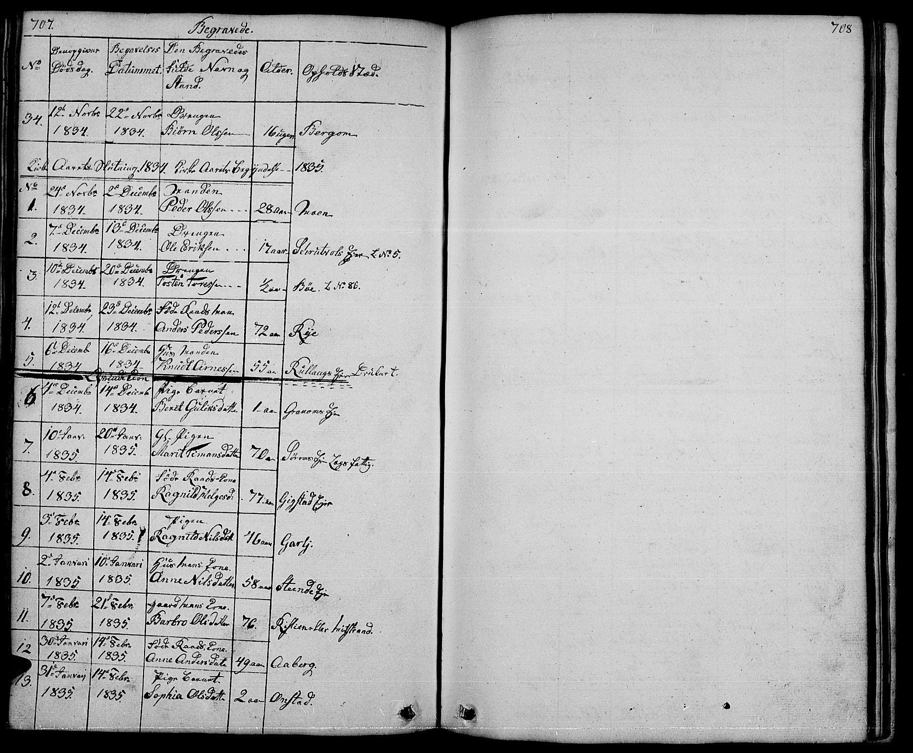 Nord-Aurdal prestekontor, SAH/PREST-132/H/Ha/Hab/L0001: Parish register (copy) no. 1, 1834-1887, p. 707-708
