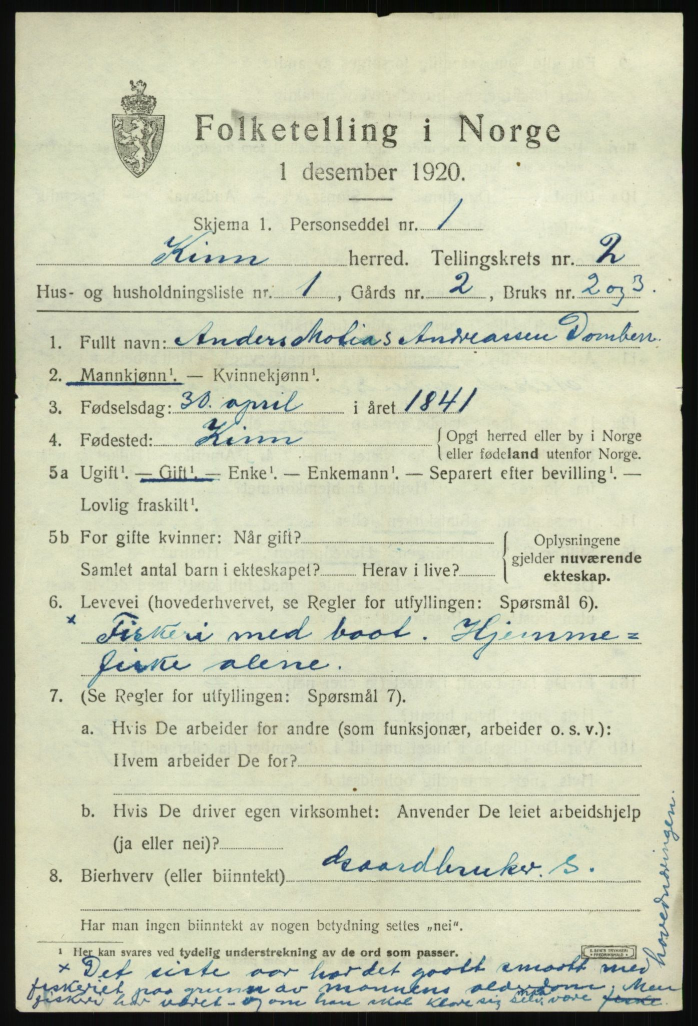 SAB, 1920 census for Kinn, 1920, p. 1933