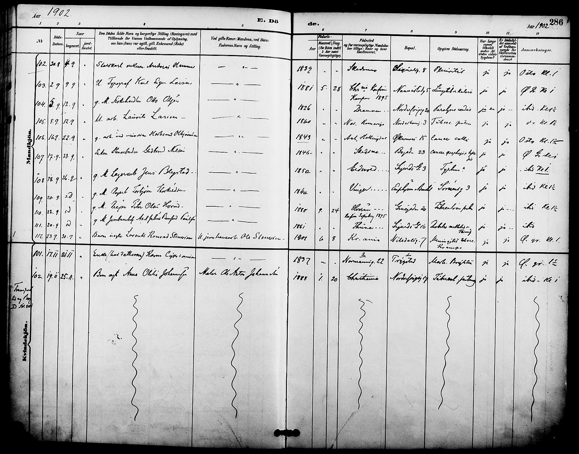 Kampen prestekontor Kirkebøker, AV/SAO-A-10853/F/Fa/L0008: Parish register (official) no. I 8, 1892-1902, p. 286