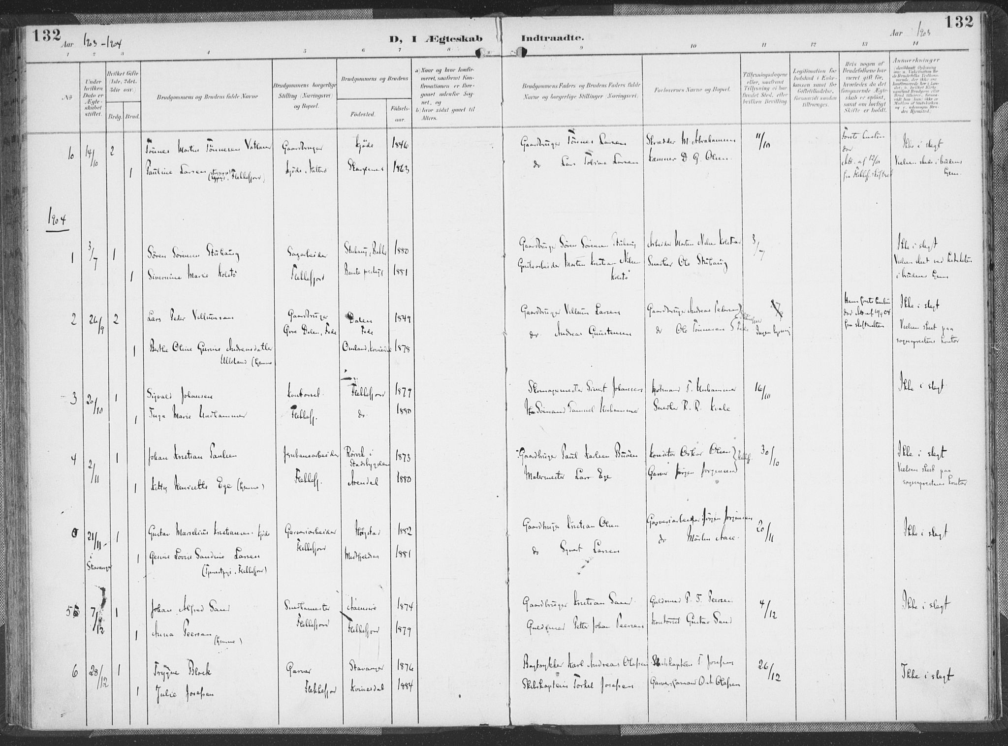 Flekkefjord sokneprestkontor, SAK/1111-0012/F/Fa/Faa/L0002: Parish register (official) no. A 2, 1900-1912, p. 132