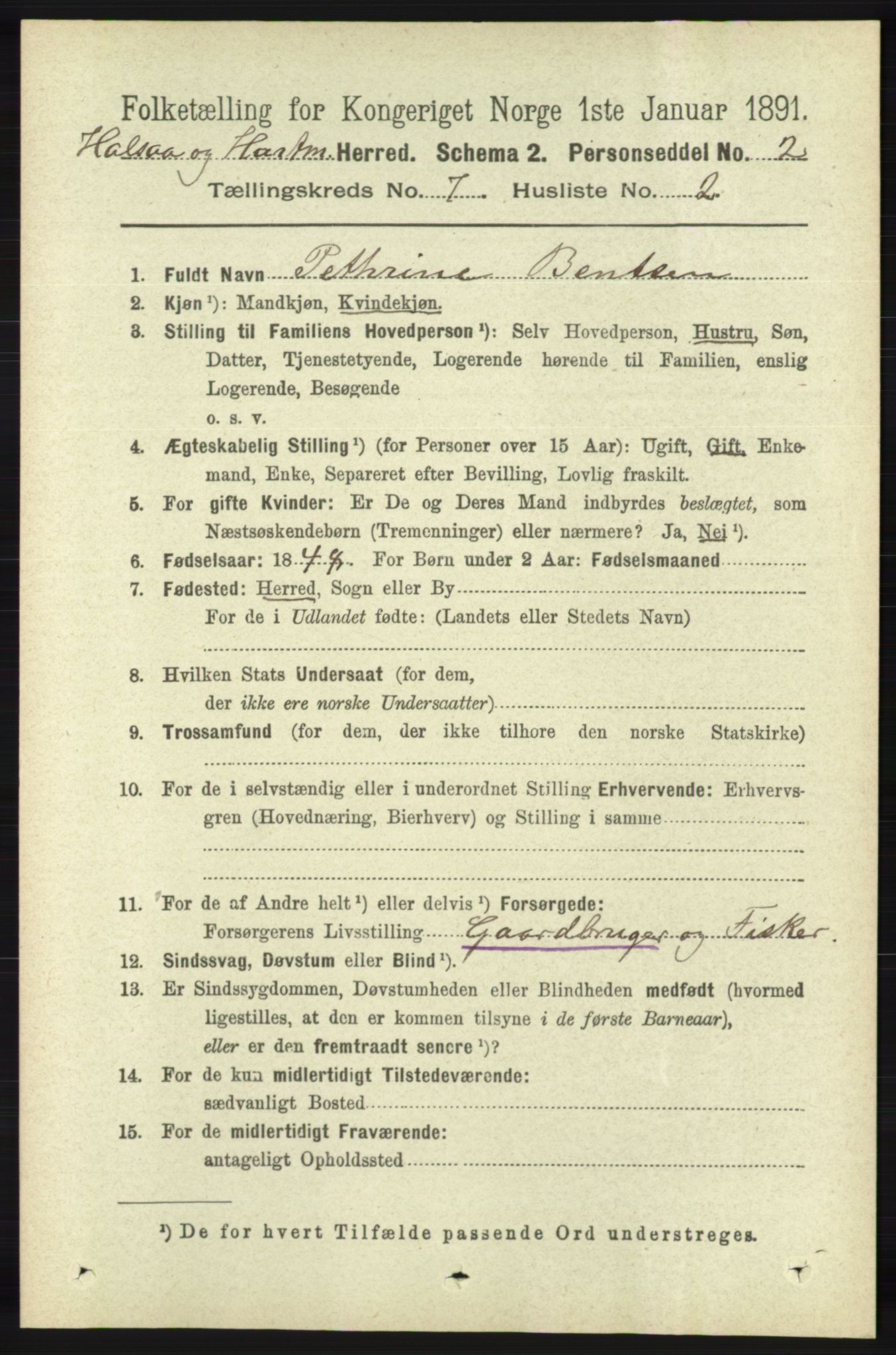 RA, 1891 census for 1019 Halse og Harkmark, 1891, p. 2752