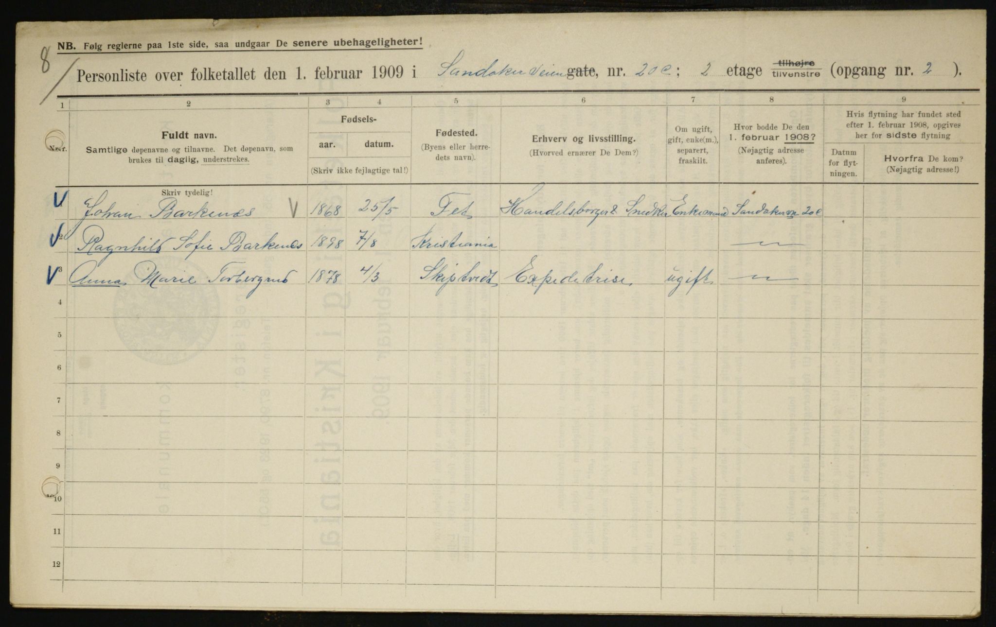 OBA, Municipal Census 1909 for Kristiania, 1909, p. 78934