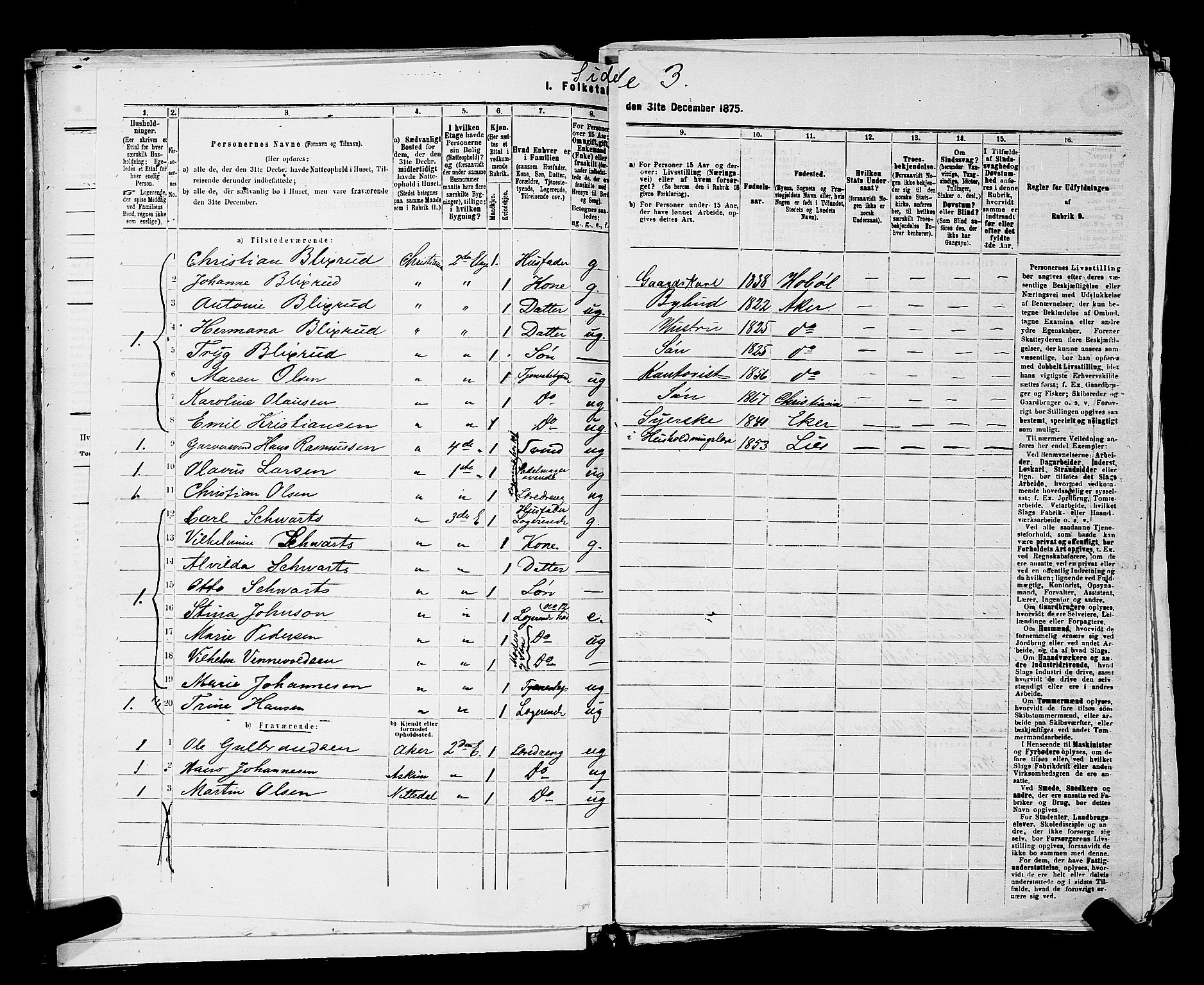 RA, 1875 census for 0301 Kristiania, 1875, p. 1498