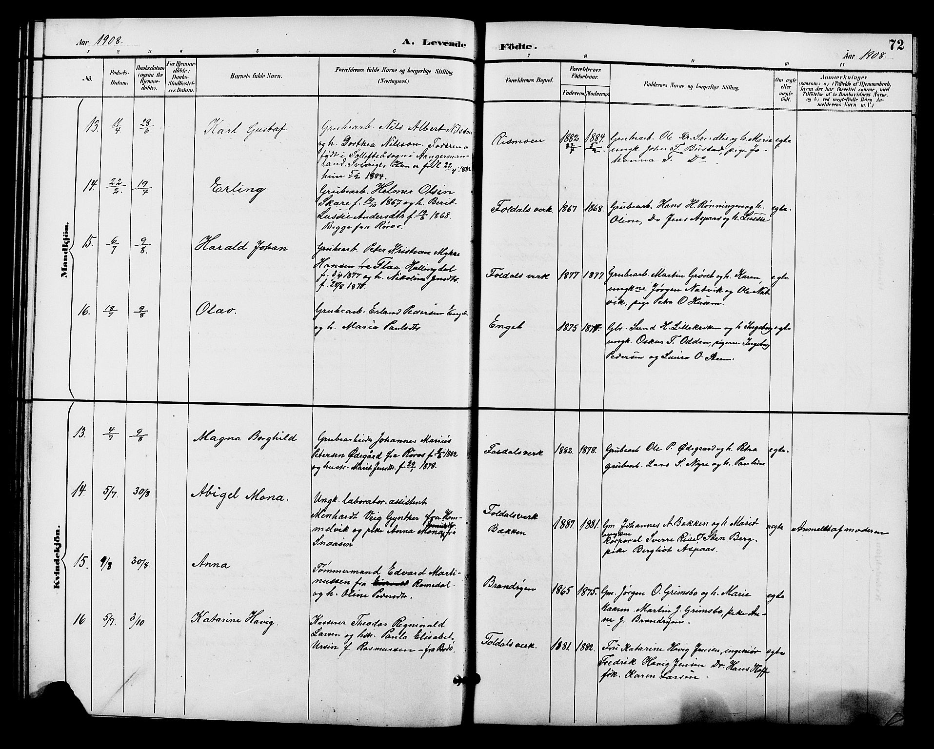 Alvdal prestekontor, AV/SAH-PREST-060/H/Ha/Hab/L0004: Parish register (copy) no. 4, 1894-1910, p. 72