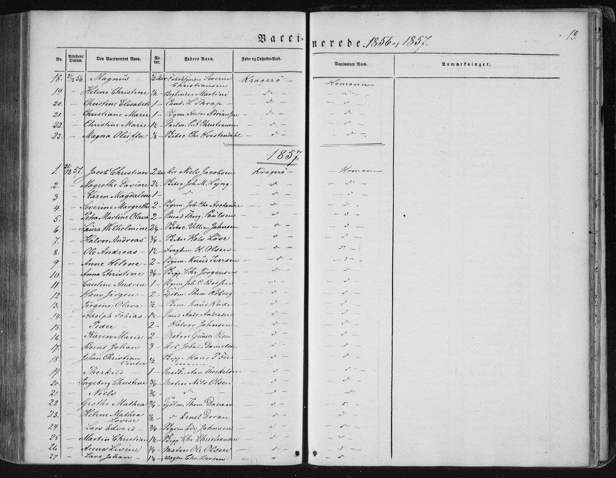 Kragerø kirkebøker, SAKO/A-278/F/Fa/L0006: Parish register (official) no. 6, 1847-1861, p. 13