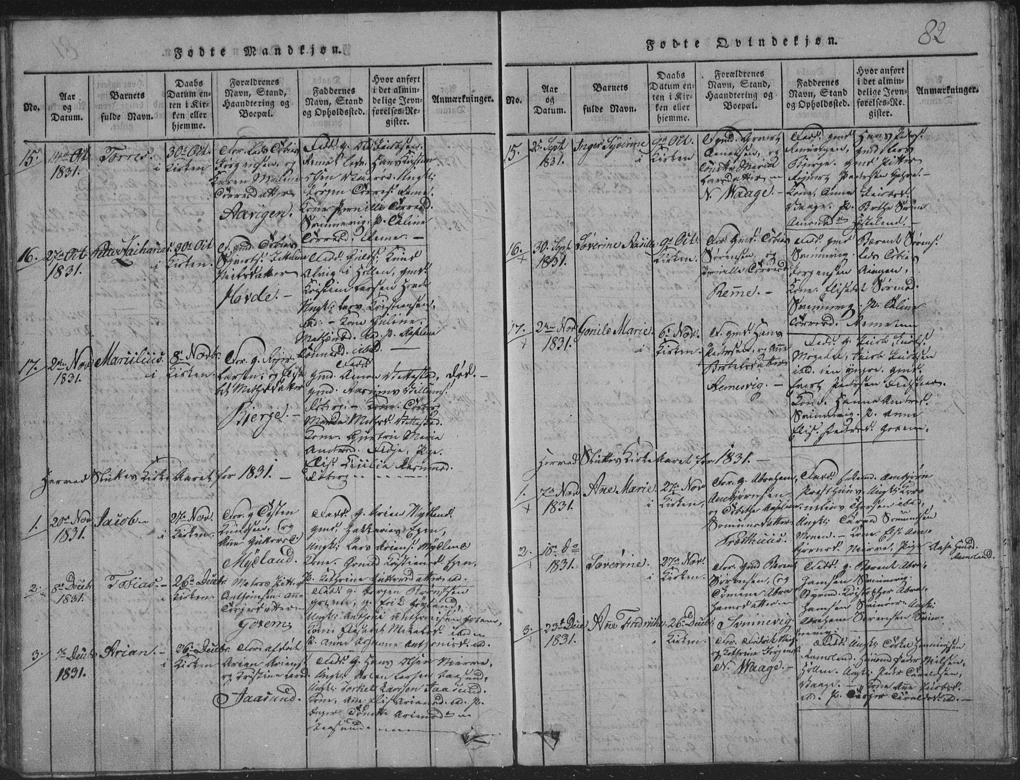 Sør-Audnedal sokneprestkontor, AV/SAK-1111-0039/F/Fb/Fba/L0001: Parish register (copy) no. B 1, 1815-1850, p. 82