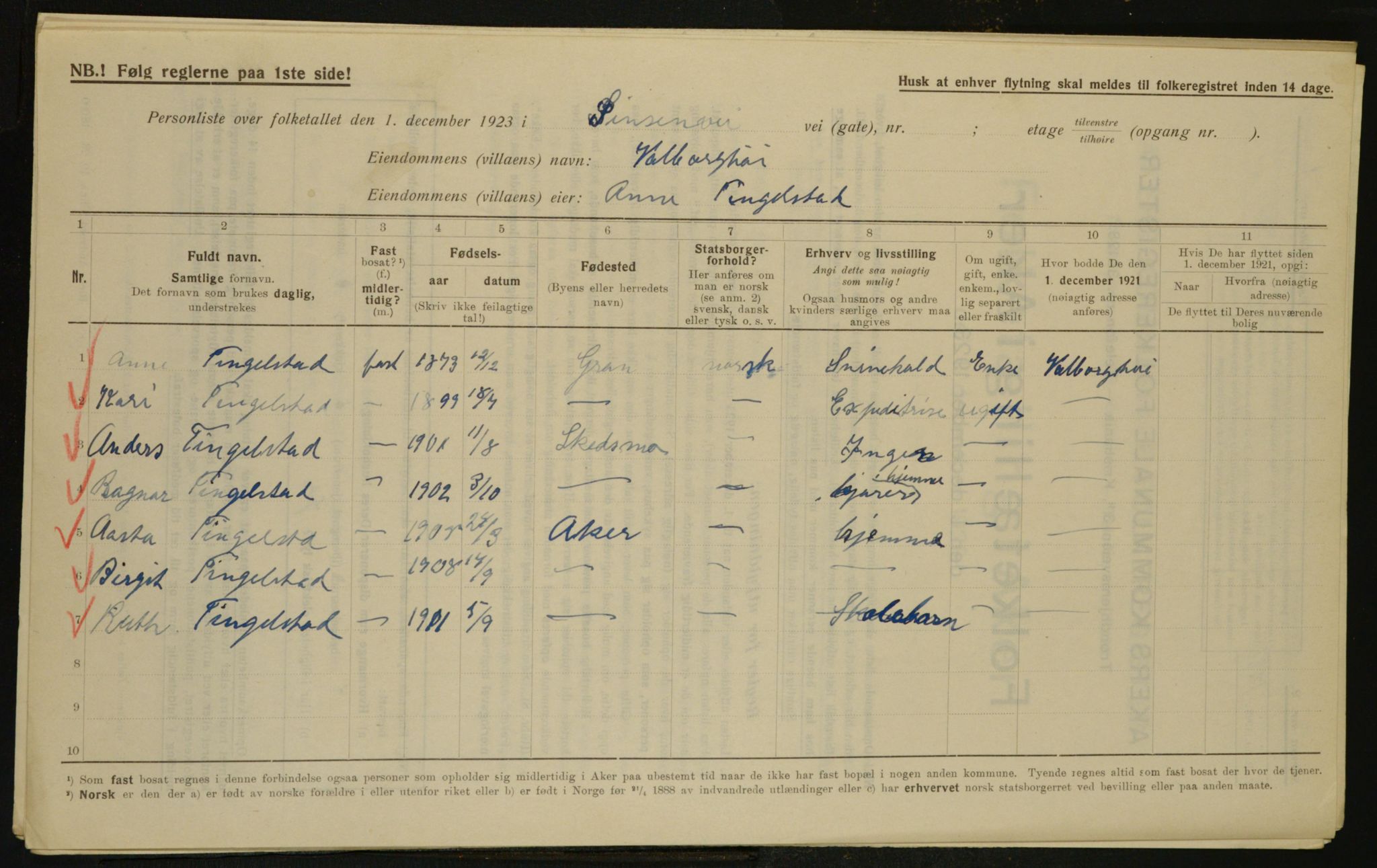 , Municipal Census 1923 for Aker, 1923, p. 30546