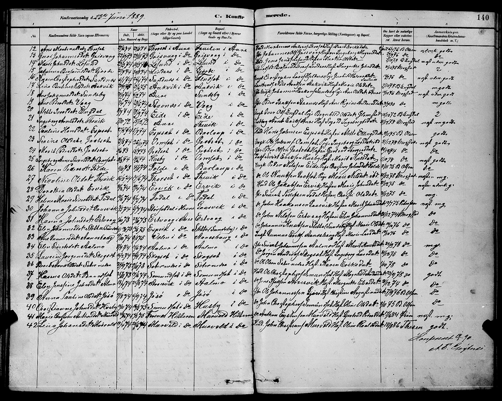 Ministerialprotokoller, klokkerbøker og fødselsregistre - Møre og Romsdal, AV/SAT-A-1454/578/L0909: Parish register (copy) no. 578C02, 1882-1900, p. 140