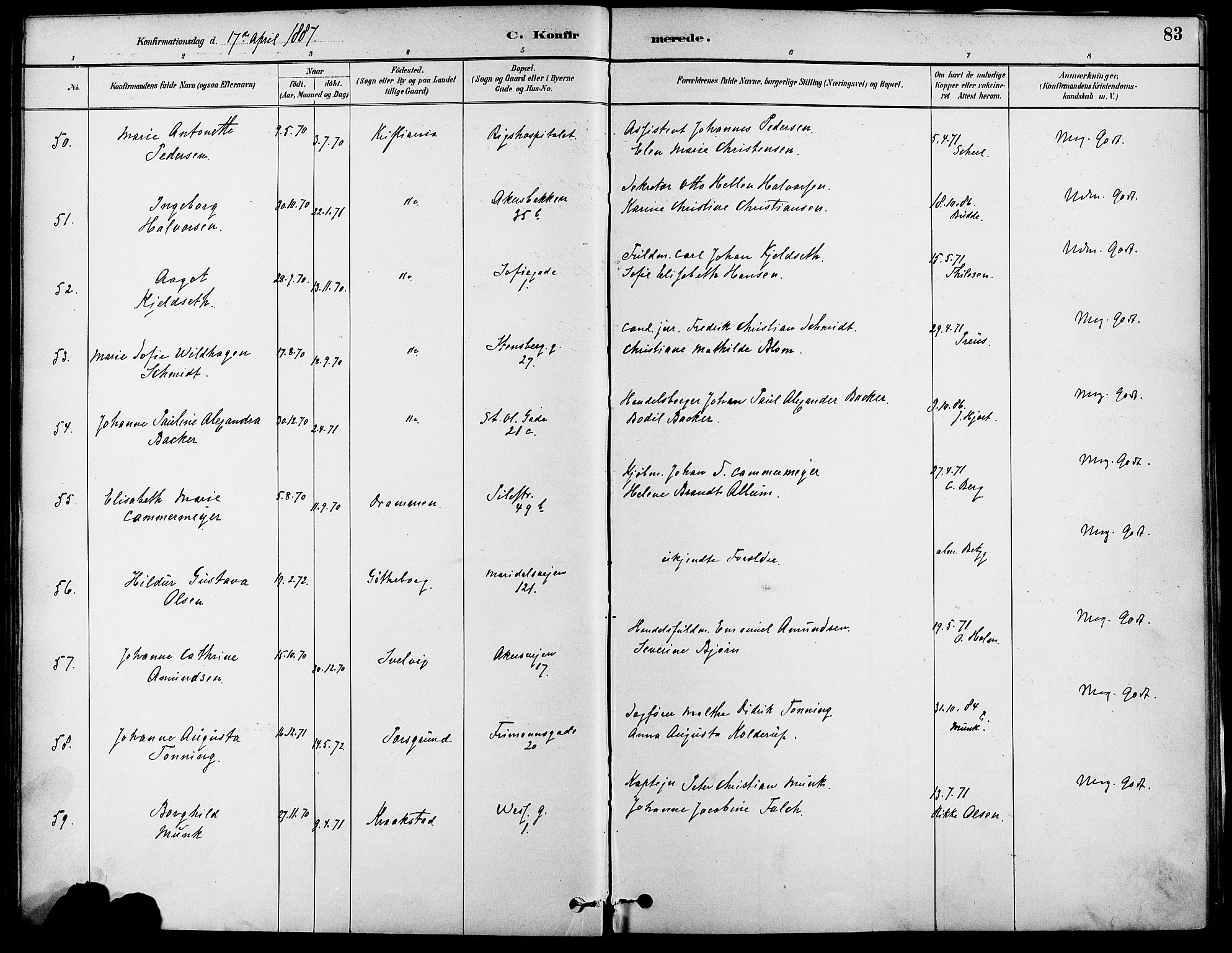 Gamle Aker prestekontor Kirkebøker, AV/SAO-A-10617a/F/L0007: Parish register (official) no. 7, 1882-1890, p. 83