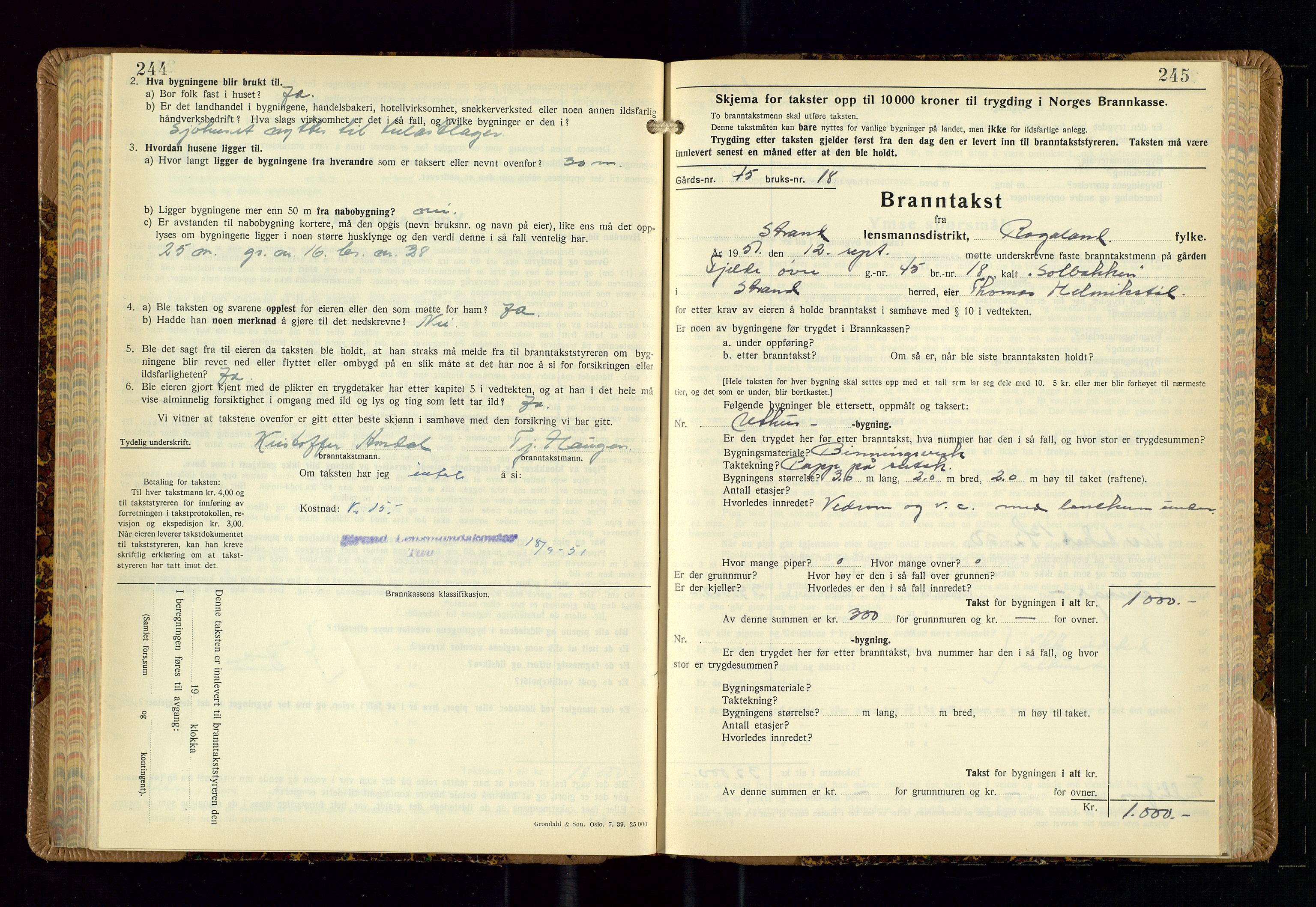 Strand og Forsand lensmannskontor, AV/SAST-A-100451/Gob/L0002: Branntakstprotokoll, 1942-1953, p. 244-245