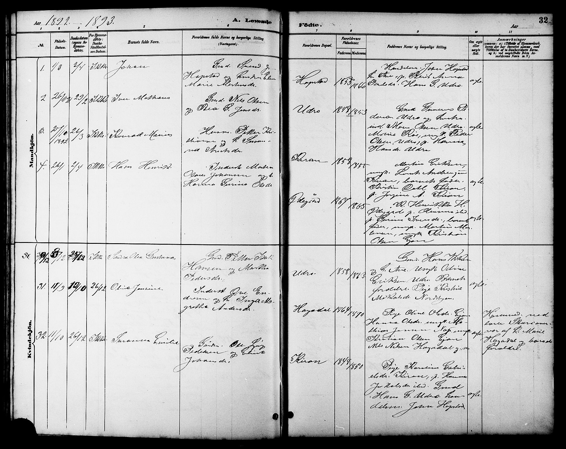 Ministerialprotokoller, klokkerbøker og fødselsregistre - Sør-Trøndelag, SAT/A-1456/657/L0716: Parish register (copy) no. 657C03, 1889-1904, p. 32